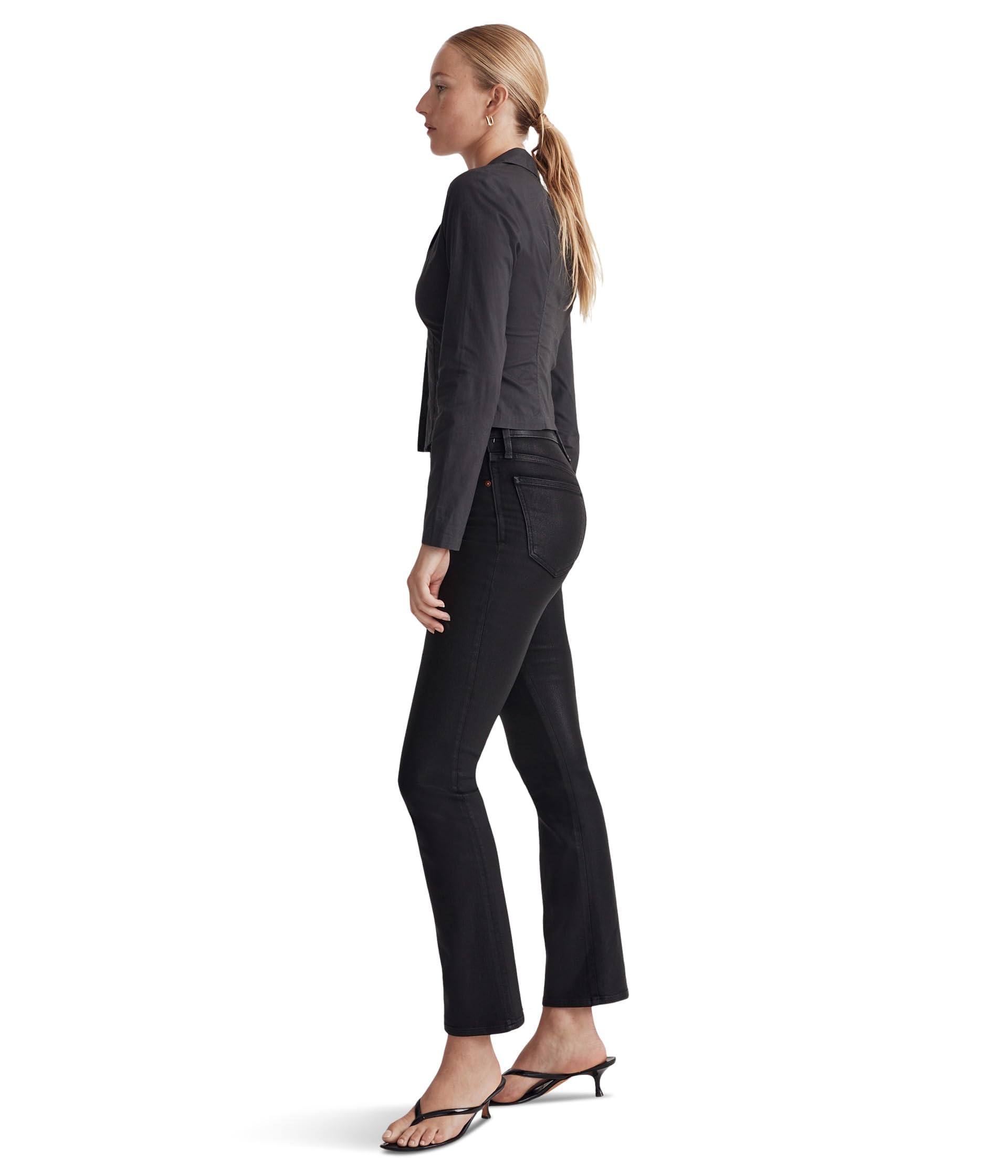 Madewell Women's Kick Out Crop Jeans - True Black Wash Coated Edition | Cotton-Blend Mid-Rise Denim Pants for Casual Wear & Everyday Outfits