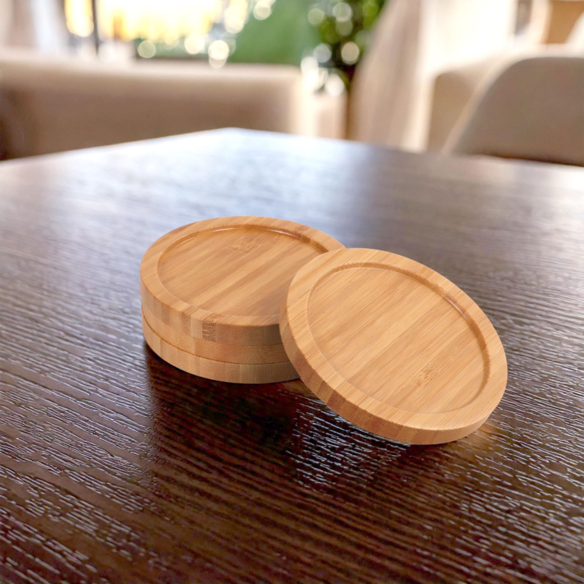 BambooMN Heavy Duty Bamboo Coasters Set of 100 - 3.75 Inch Round Natural Drink Coasters for Bars, Restaurants & Home Use - Eco-Friendly Table Protectors for Hot & Cold Beverages