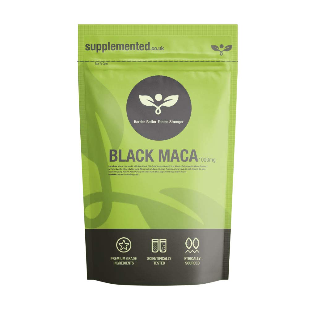 Premium Black Maca Root 1000mg Supplement - 180 Tablets for Energy, Fertility & Mood Support | Pharmaceutical Grade | UK Made | Natural Energy Booster for Workouts, Stress Relief & Hormonal Balance