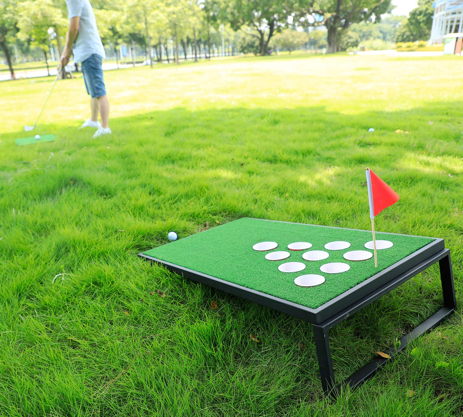 Premium Golf Cornhole & Pong Game Set with Chipping Mats & Balls - Fun Backyard, Tailgate, and Outdoor Party Game - Perfect Gift for Golfers, Family, and Friends
