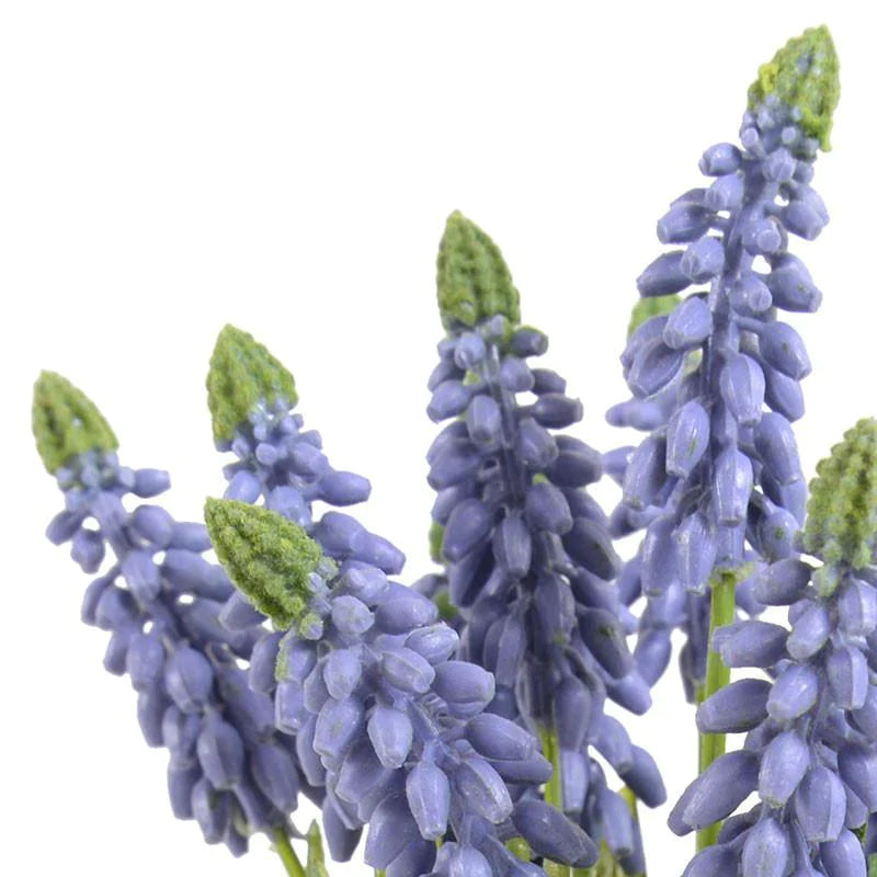 Artificial Grape Hyacinth Silk Flower Arrangement in Glass Cube Vase - Elegant Home Office Decor for Spring & Wedding Centerpieces
