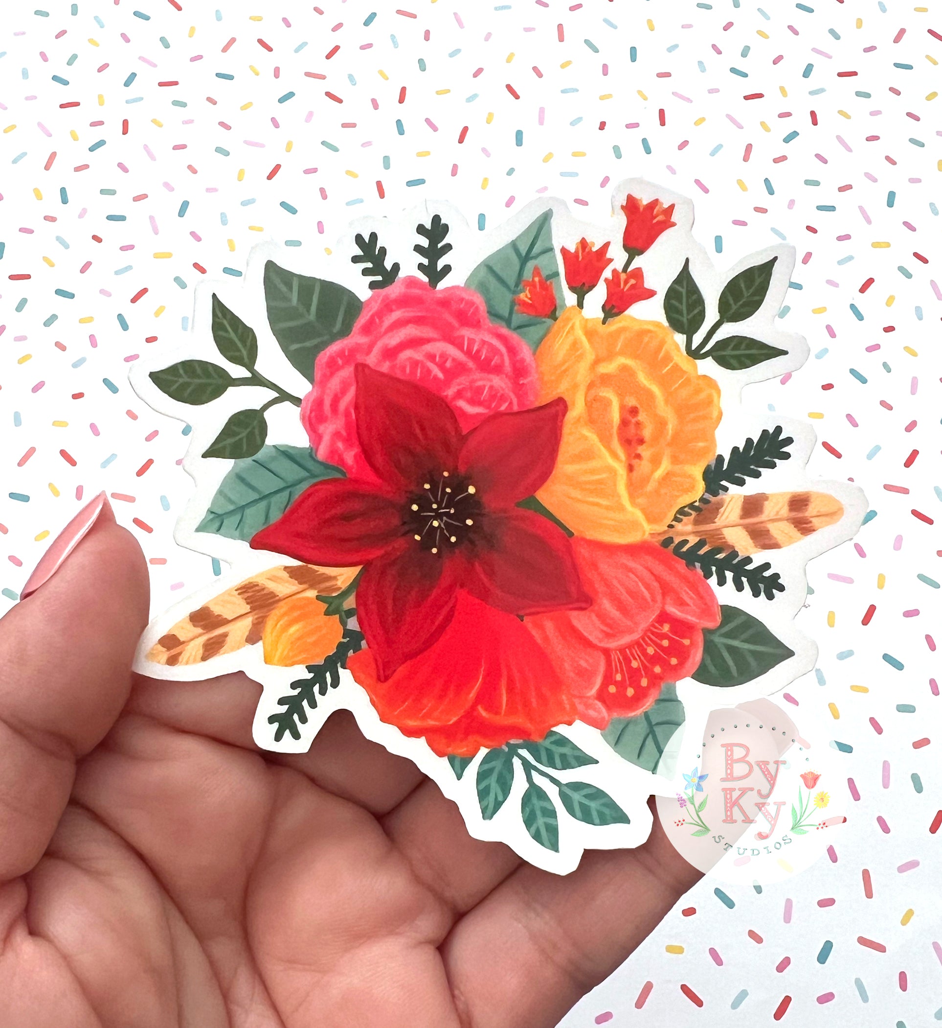 Fall Flower Feather Vinyl Sticker - Waterproof Decorative Stickers for Laptops, Journals, Scrapbooking & DIY Crafts - Autumn Themed Decals for Home Decor and Gift Wrapping