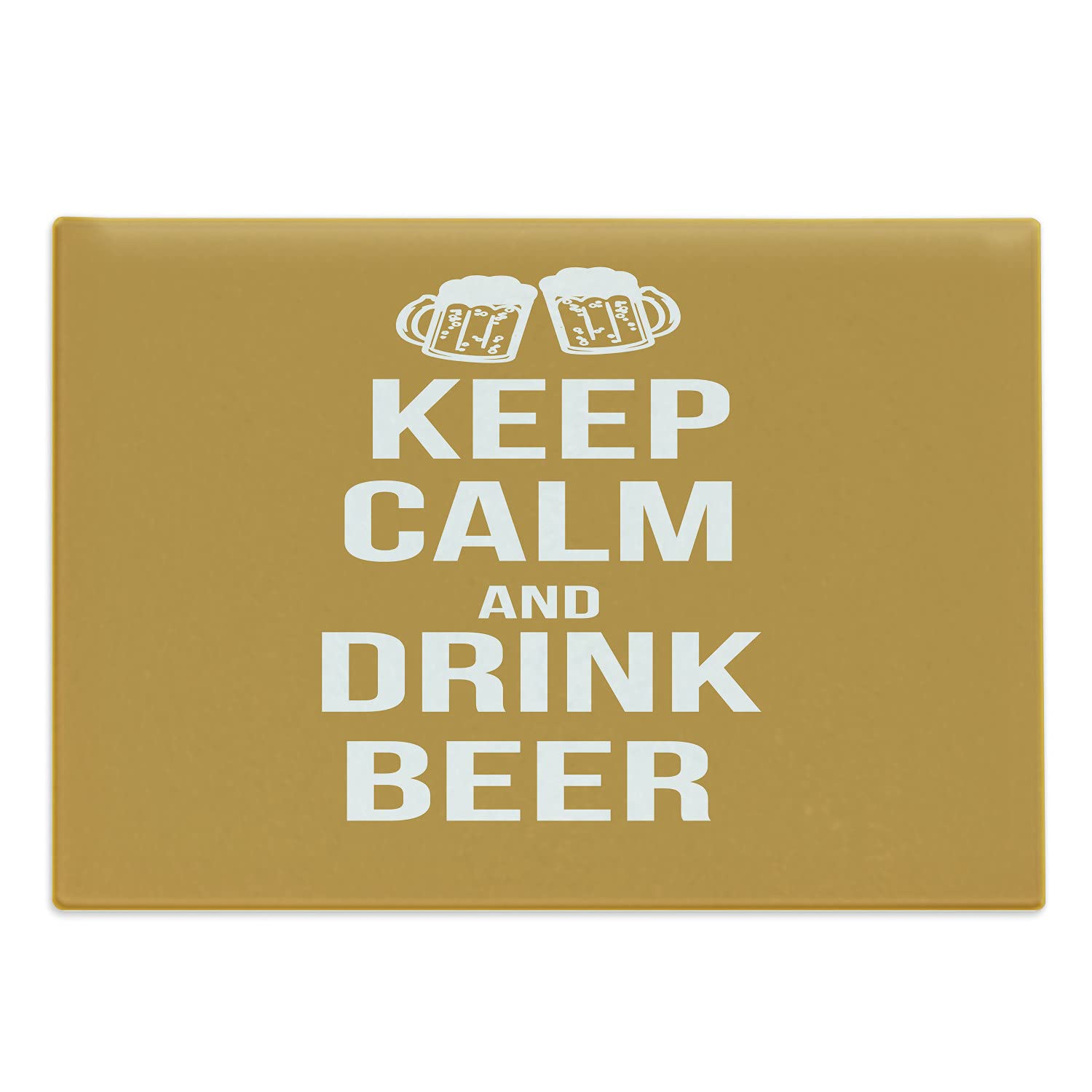 Ambesonne Keep Calm Cutting Board - Drink Beer Themed Tempered Glass Serving Board with Fun Pub Print, Large Amber White - Perfect for Home Bars, Kitchen Decor & Entertaining Guests