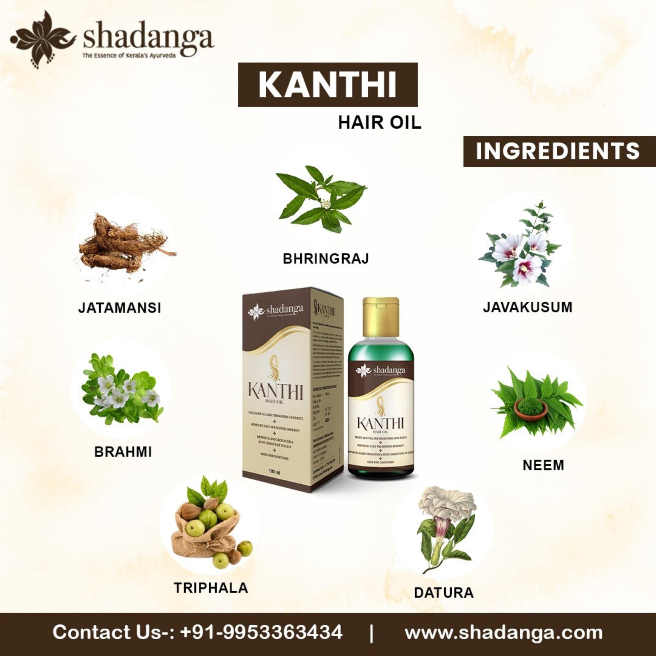 Shadanga Kanti Ayurvedic Hair Oil - 100ml | Natural Remedy for Hair Fall Control, Dandruff Treatment & Hair Growth | Nourishes Scalp, Strengthens Roots | Improves Blood Circulation & Nerve Health | Perfect for Daily Hair Care & Scalp Massage at Home