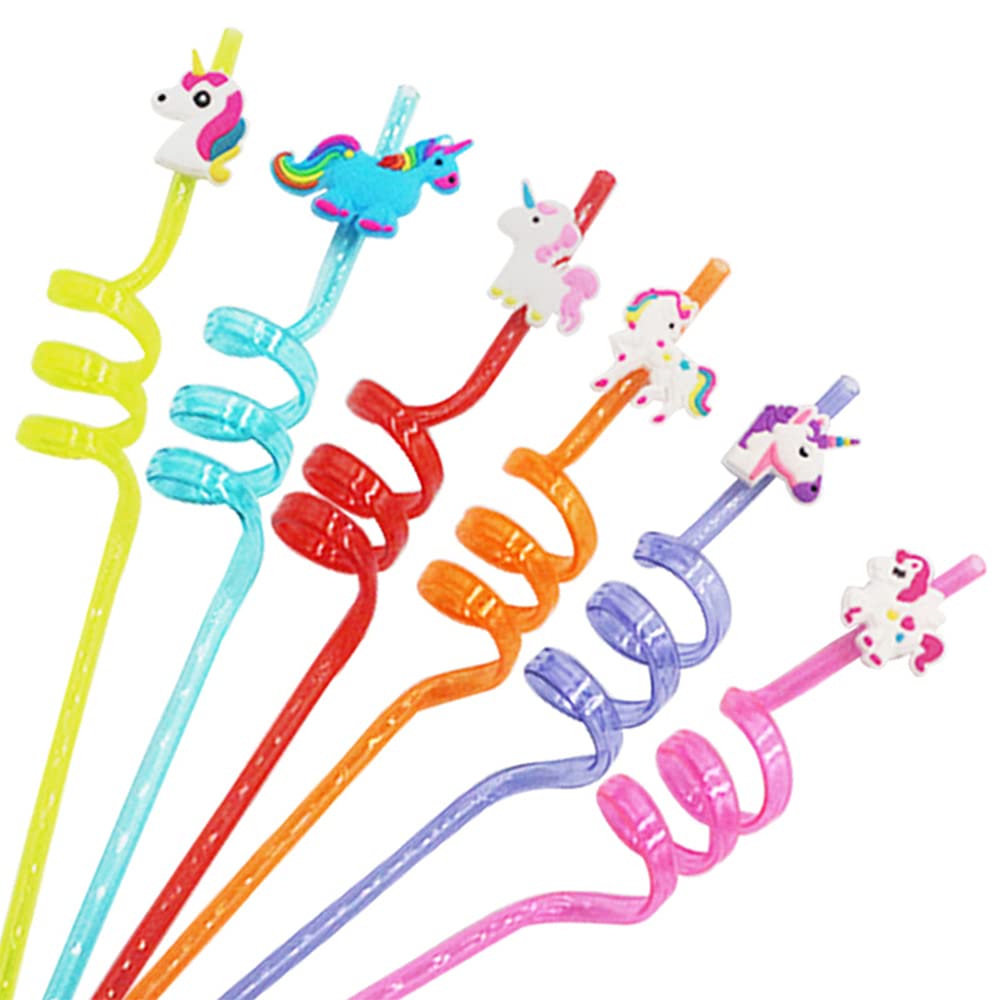 24 Pack Reusable Plastic Drinking Straws - Colorful Curly Unicorn Party Straws for Kids Birthday, Family Reunion & Special Events - BPA-Free, Dishwasher Safe - Perfect for Smoothies, Milkshakes & Party Decorations