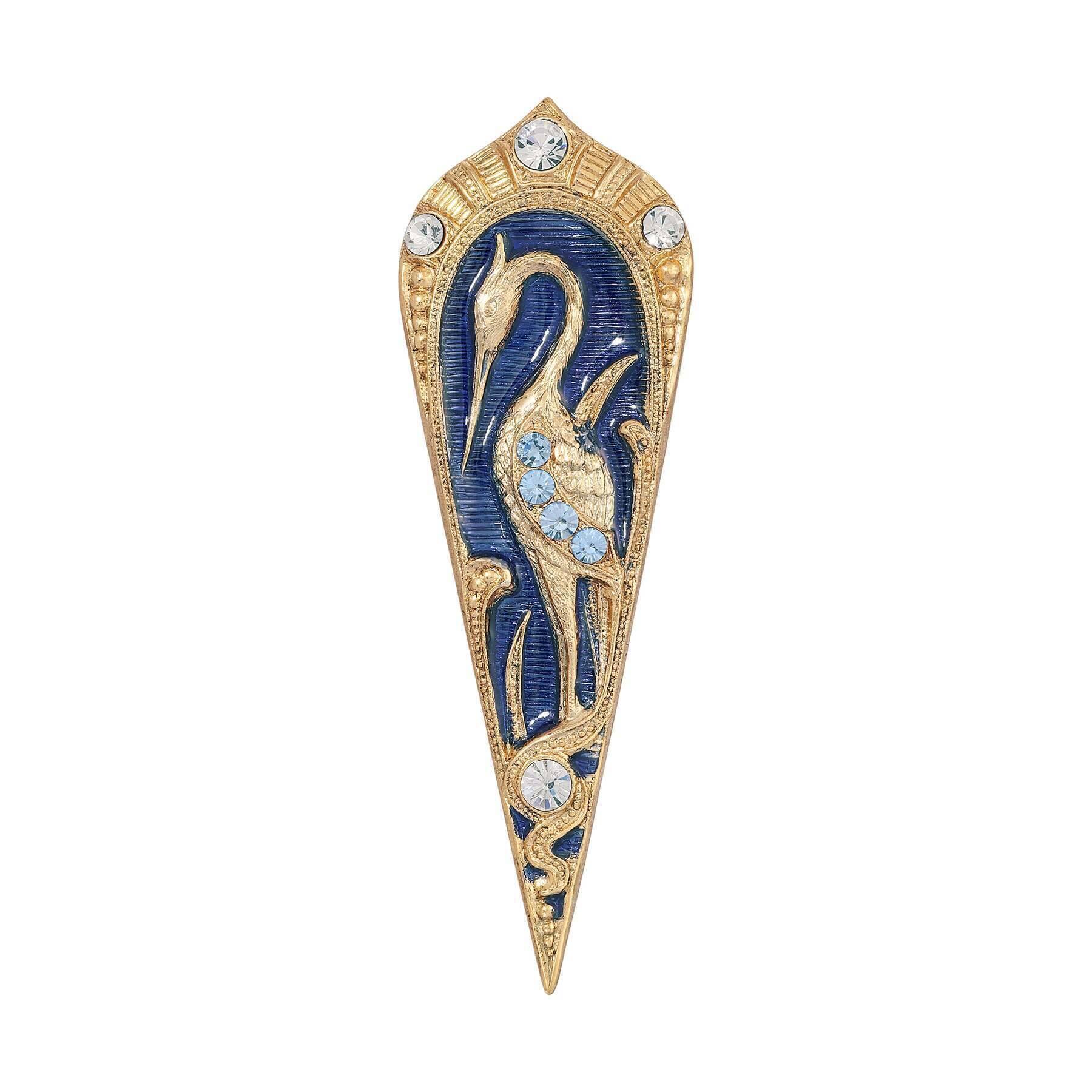 1928 Art Deco Jewelry - Vintage Blue Enamel Crane Brooch with Austrian Crystals - Perfect for Vintage Lovers, Collectors & Special Occasions