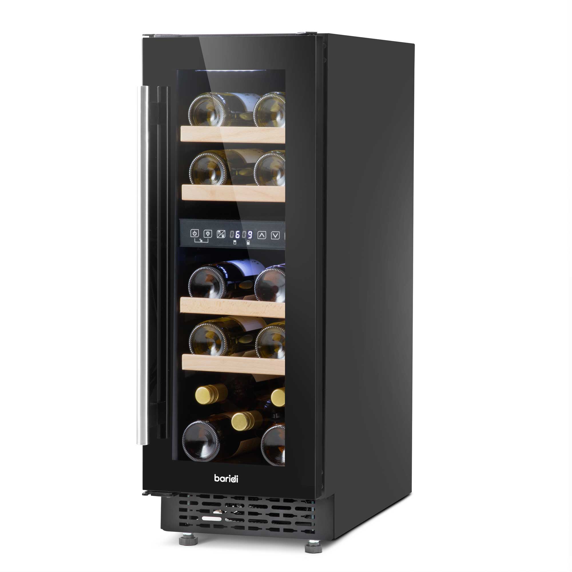 Baridi 17 Bottle Dual Zone Wine Cooler - 30cm Built-In Refrigerator with Touch Screen Controls, Black (DH204) - Perfect for Kitchen, Bar, or Dining Room Wine Storage