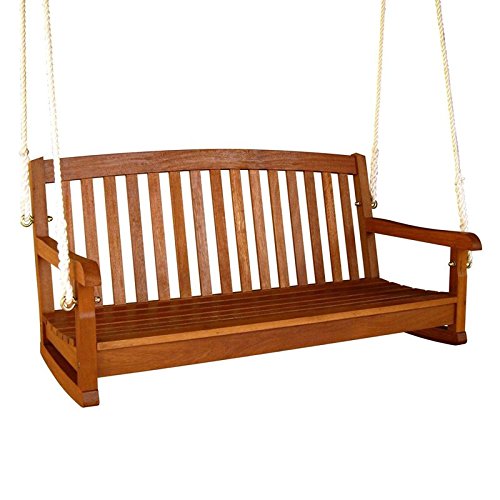Acacia Wood Two-Seater Porch Swing with Curved Back - Outdoor Patio Furniture for Garden, Deck & Backyard Relaxation
