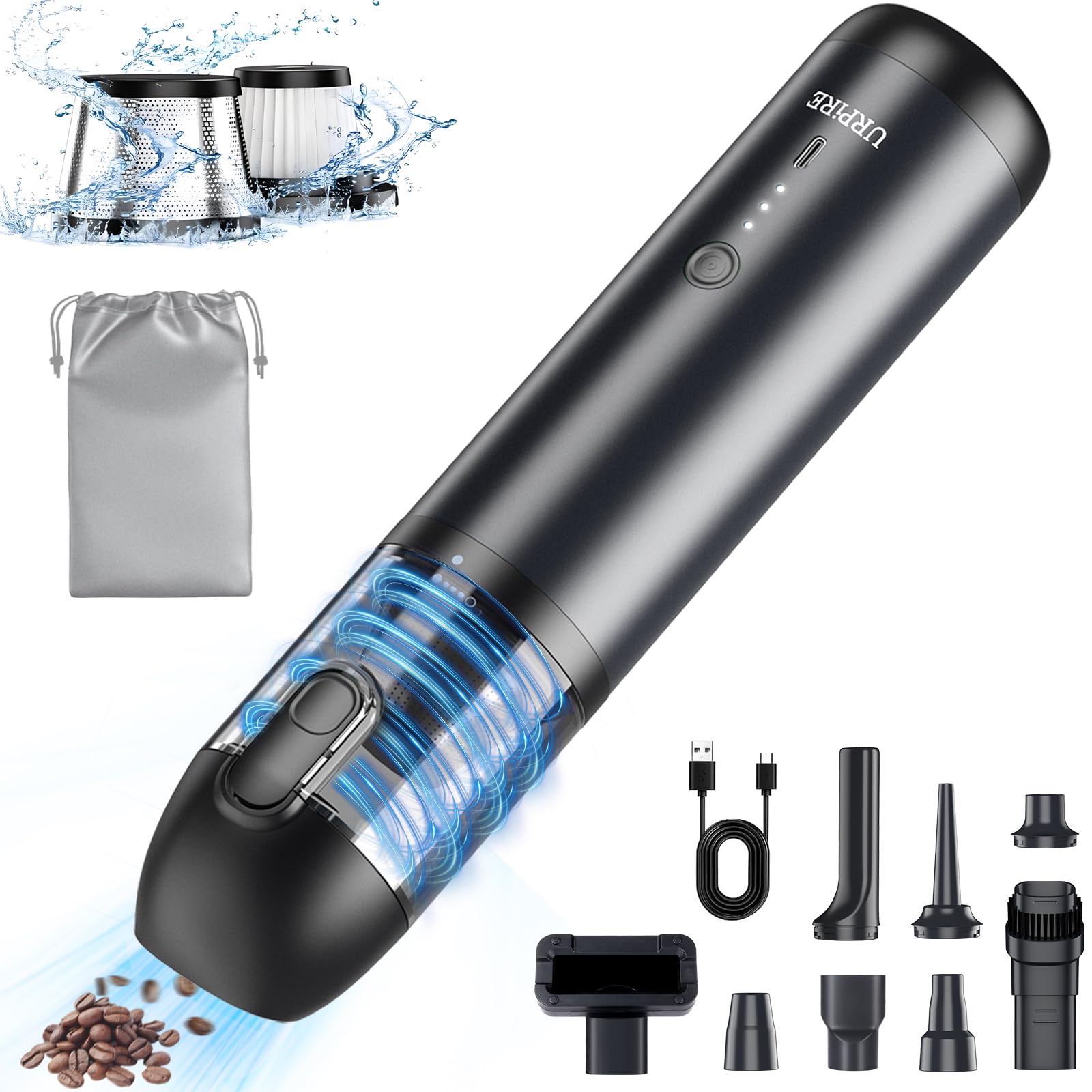 18000PA High Power Rechargeable Handheld Car Vacuum Cleaner - Cordless 3-in-1 Mini Blower, Inflator & Vacuum with Type-C Fast Charging & One-Touch Empty | Perfect for Car Detailing, Home Cleaning & Inflating Air Mattresses/Bikes