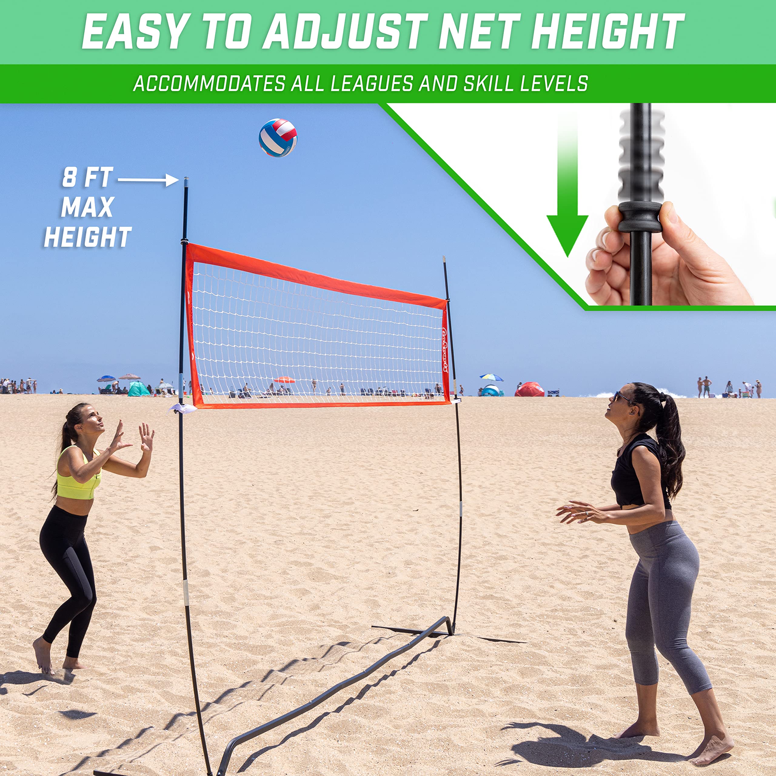 GoSports 12ft or 20ft Freestanding Volleyball Training Net - Adjustable Height for Indoor & Outdoor Use - Easy Instant Setup - Perfect for Backyard, Beach, Gym & School Volleyball Practice