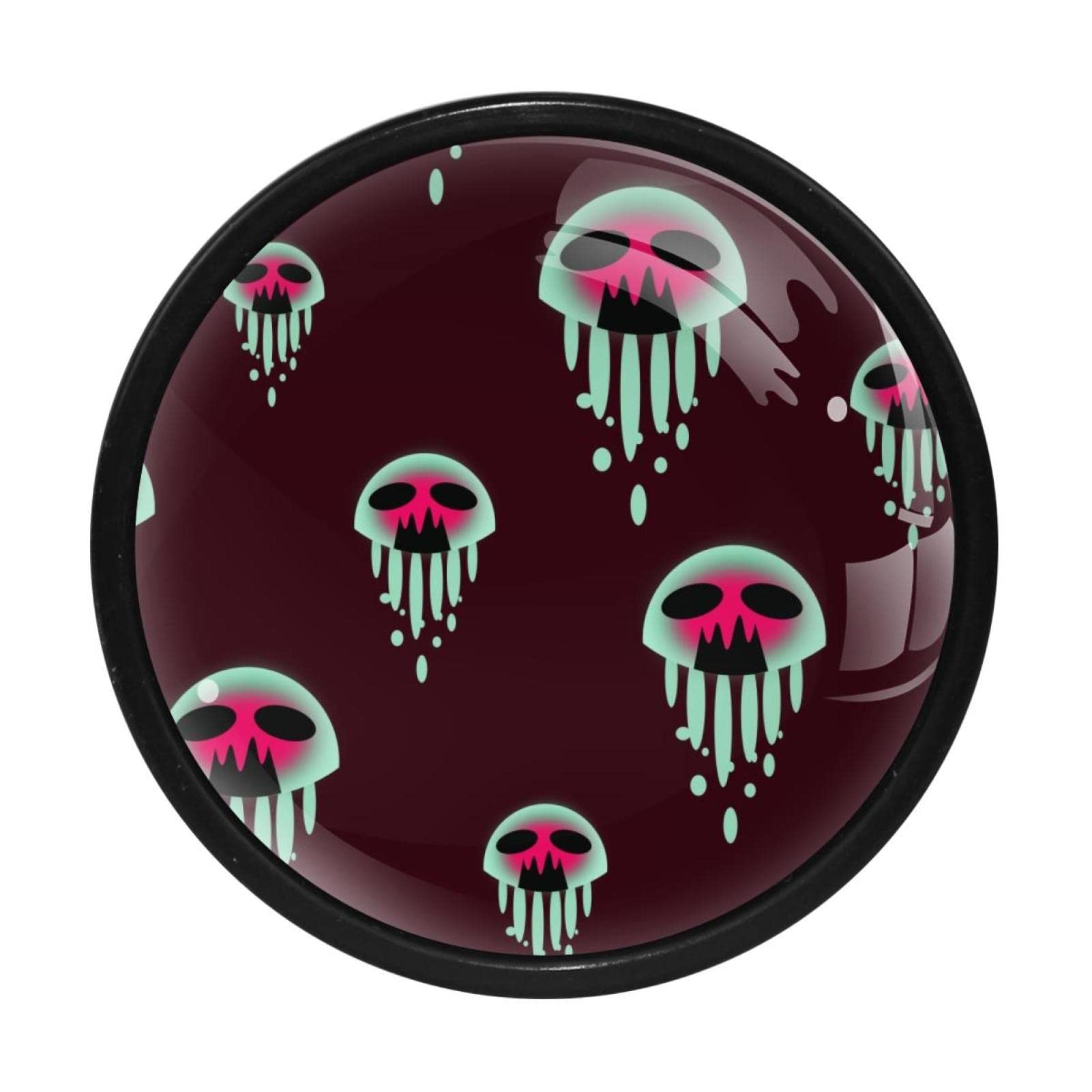 4 Pack 1.3 Inch Round Ghostly Jellyfish Cabinet Knobs - Vintage Drawer Pulls for Kitchen Cabinets, Dressers & Furniture Hardware - Perfect for Coastal, Nautical or Ocean-Themed Home Decor