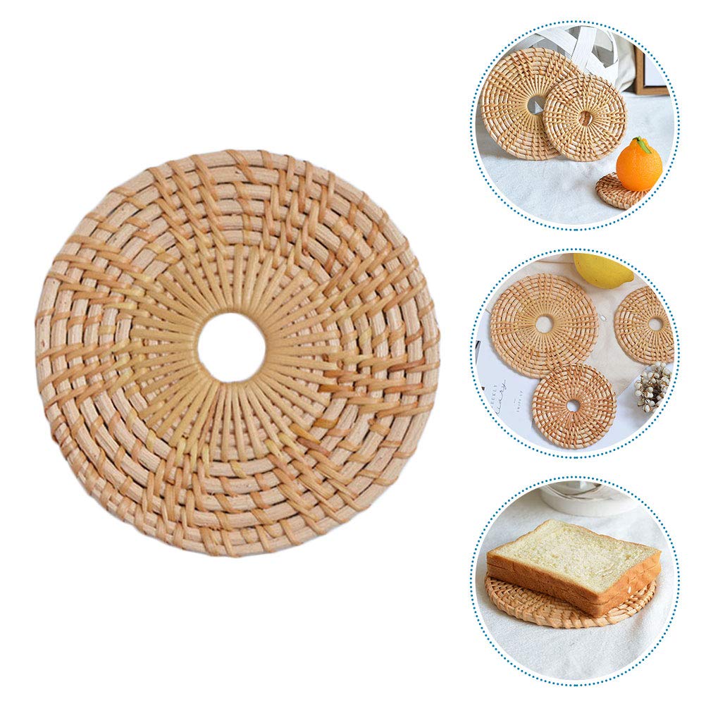 8-Piece Bamboo Woven Coasters Set - Handmade Heat Insulating Cup Pads & Placemats - Natural Rattan Tabletop Protectors for Hot Drinks & Dining Decor