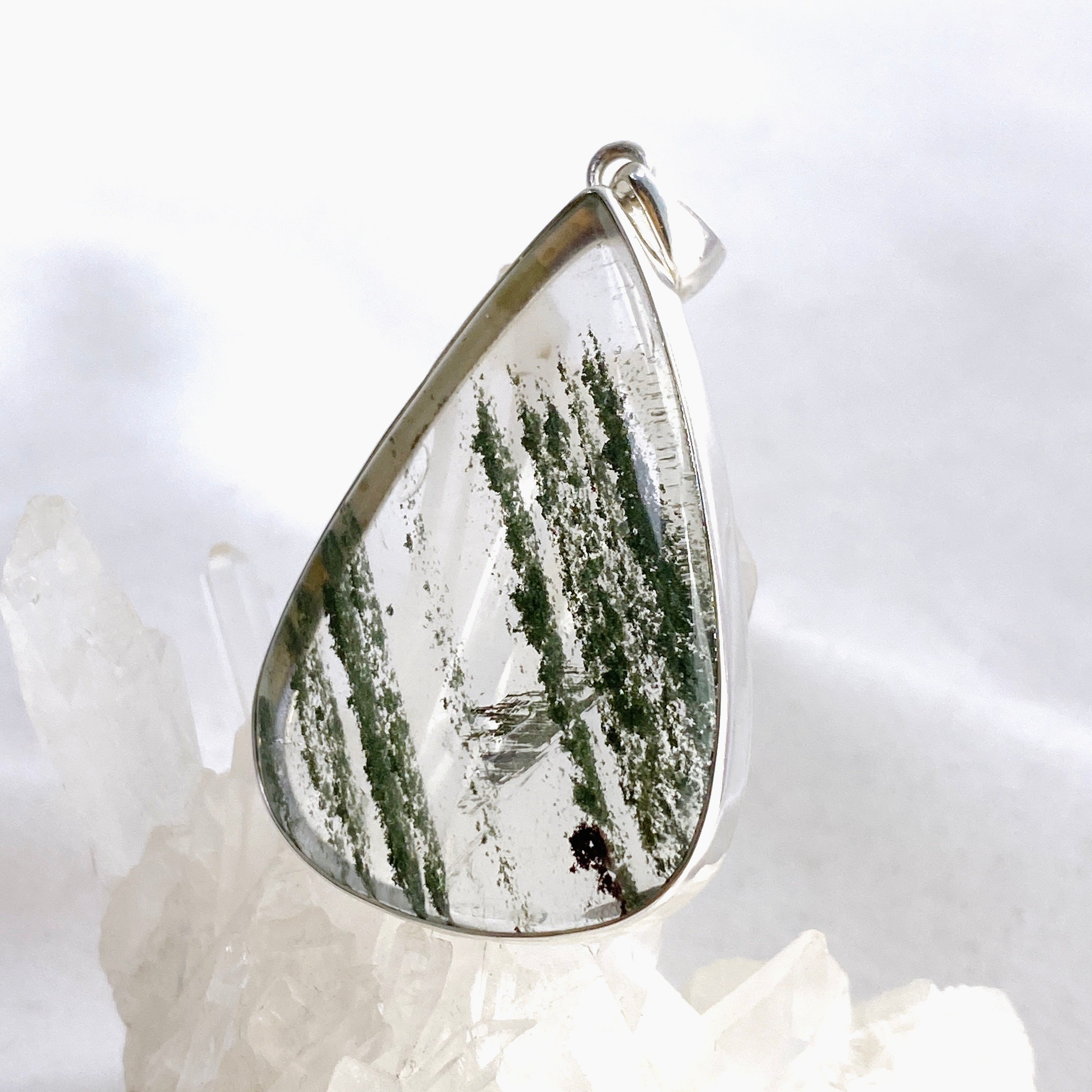 Lodolite Garden Quartz Teardrop Cabochon Pendant KPGJ4723 - Healing Crystal Jewelry for Meditation, Energy Work & Spiritual Gifts