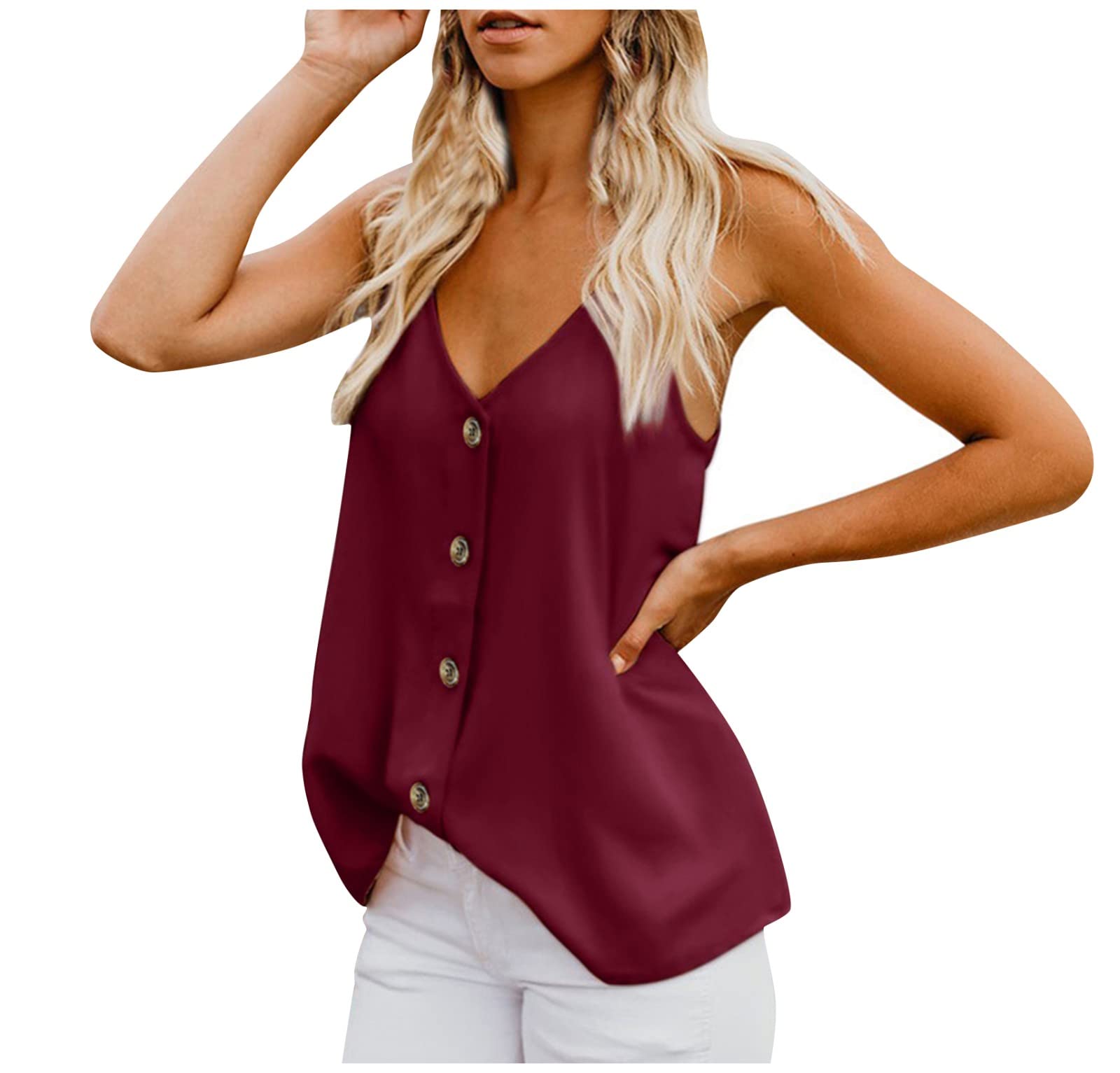 2022 Women's Summer Tops - V-Neck Buckle Suspenders Sleeveless Solid Color Shirt & Tank Top Blouses | Office Workwear & Casual Outfits