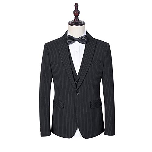 Men's 3-Piece Slim Fit Wool Black Pinstripe Suit Set with Blazer, Vest & Pants | Formal Wedding, Business, Party & Special Occasion Attire