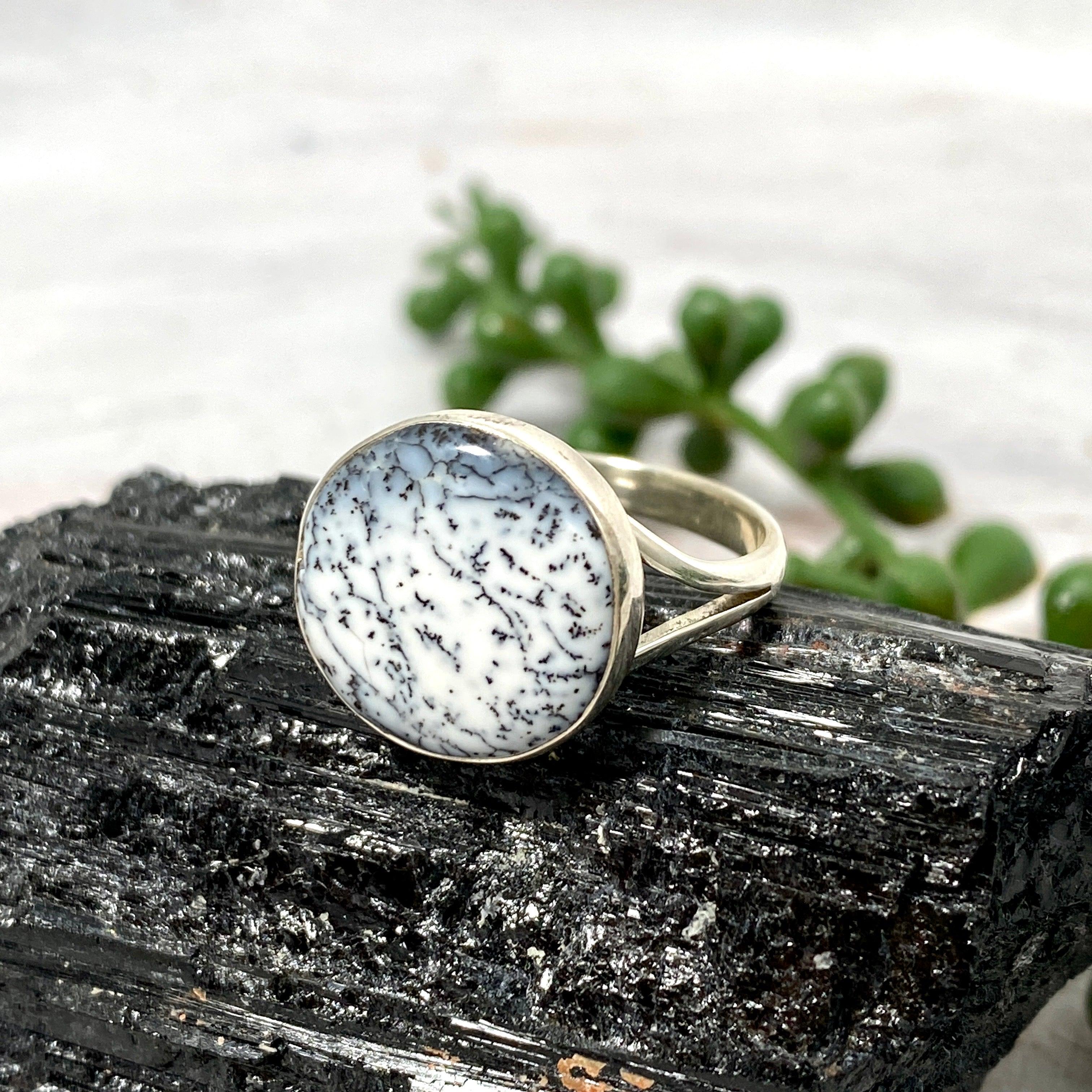 Dendritic Opal Round Ring Size 10 - KRGJ2295 | Elegant Handmade Jewelry for Women, Perfect for Weddings, Parties & Gifts