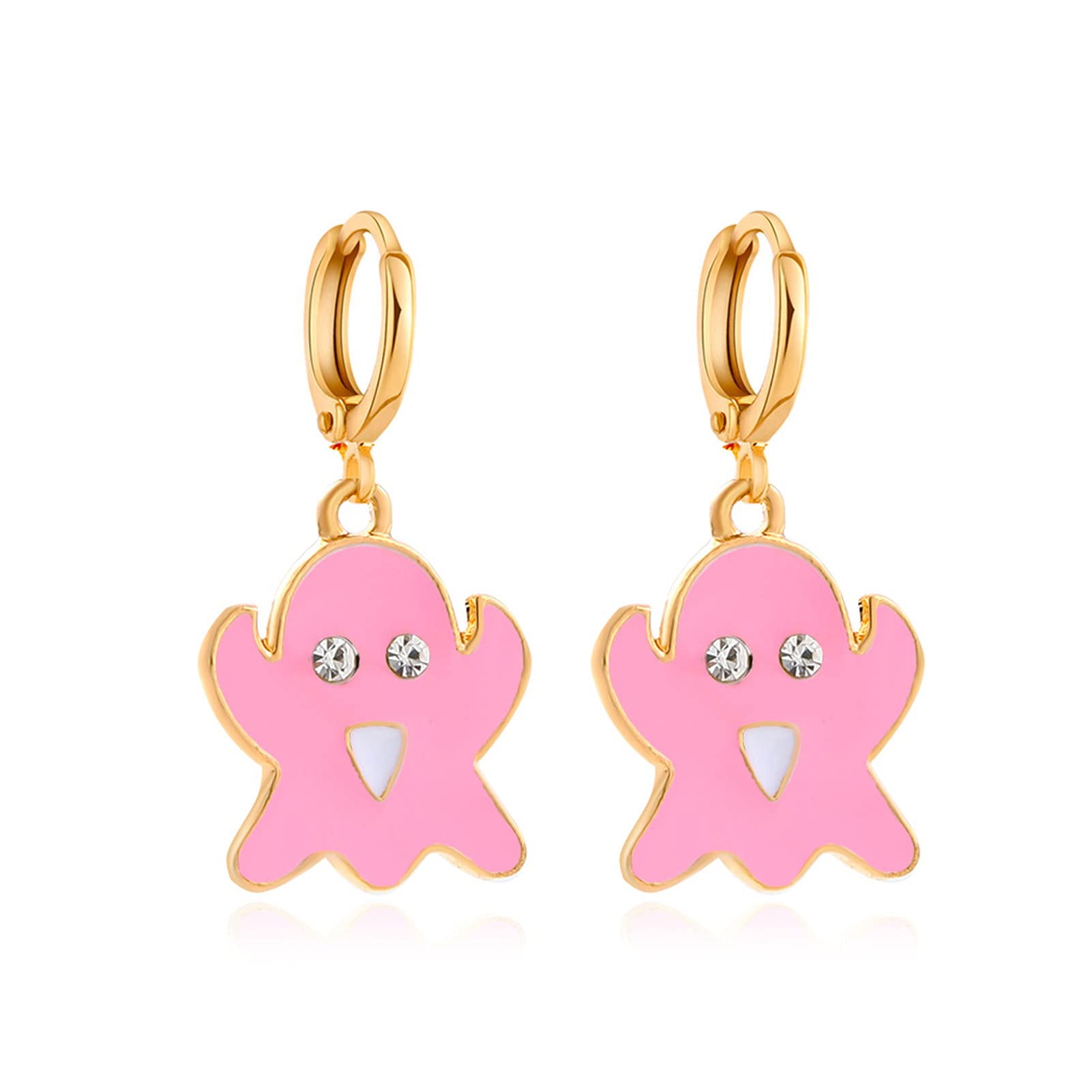 Angel3292 Halloween Ghost Pendant Earrings - Candy Color Alloy Rhinestone Dangle Earrings for Women | Enamel Party Jewelry Accessories | Perfect for Halloween Costumes, Cosplay & Themed Parties
