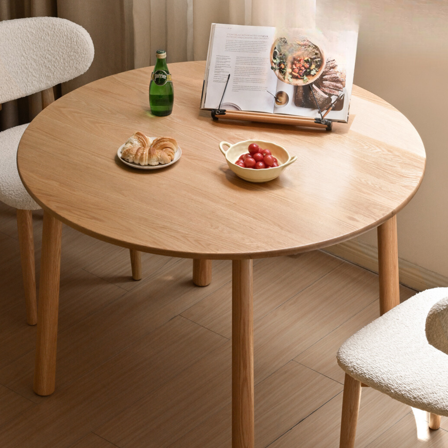 Solid Oak Round Dining Table - Rustic Farmhouse Style for Kitchen & Dining Room - Perfect for Family Gatherings & Dinner Parties