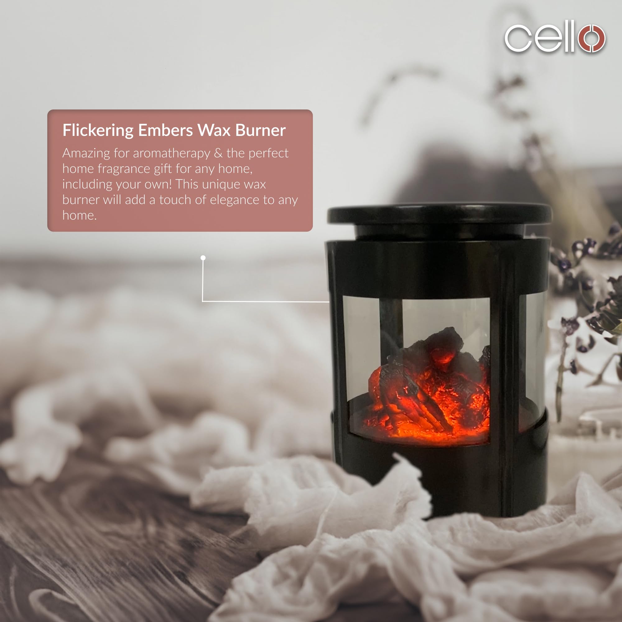 Cello Flickering Embers Electric Wax Warmer with Spiced Citrus Scented Wax Melts - Perfect for Home Aromatherapy, Relaxation & Holiday Decor