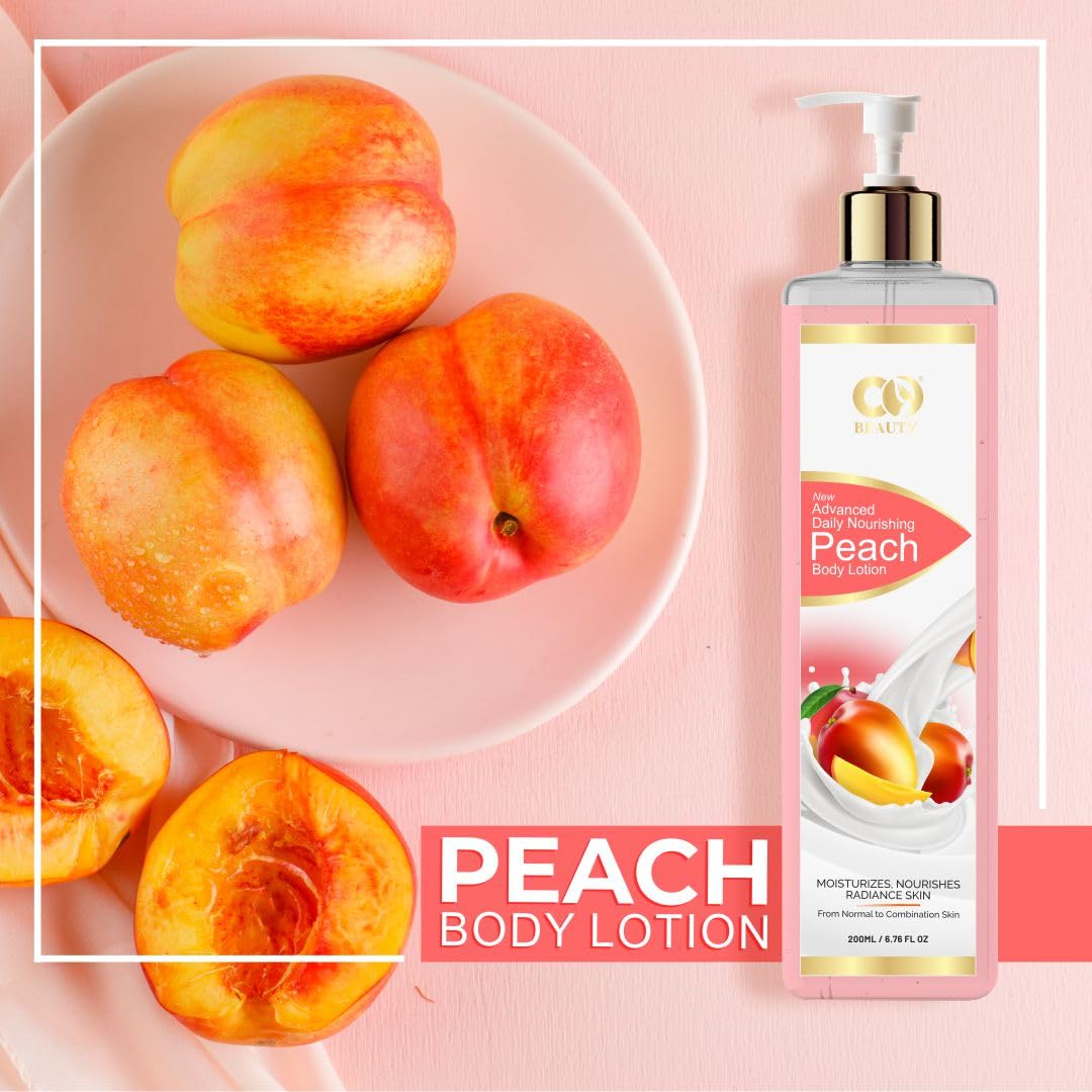CO BEAUTY Deep Nourishing Peach Body Lotion for Women & Men - 200ml | Non-Greasy Hydrating Body Milk with Peach Extract, Avocado & Castor Oil | Paraben & SLS Free Moisturizer | Perfect for Dry Skin Care & Daily Hydration