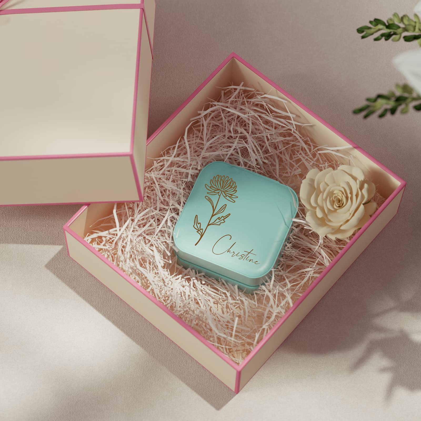 Personalized Jewelry Box for Women - Custom Travel Jewelry Organizer with Birth Flower & Name, Portable Small Jewelry Case | Perfect Bridesmaid Gifts, Wedding Gifts, Birthday & Anniversary Presents for Mom, Wife, Girlfriend | Great for Travel, Home Storage & Special Occasions