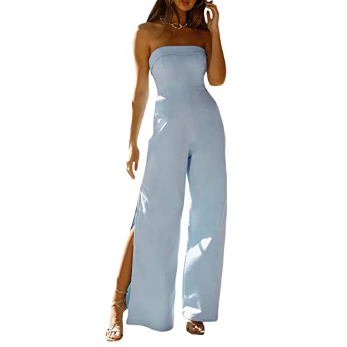 Genuiskid Women's Elegant Feather Jumpsuit - Sleeveless Off-Shoulder Patchwork Design with Belt Buckle & Straight Leg | Perfect for Parties, Date Nights & Special Occasions