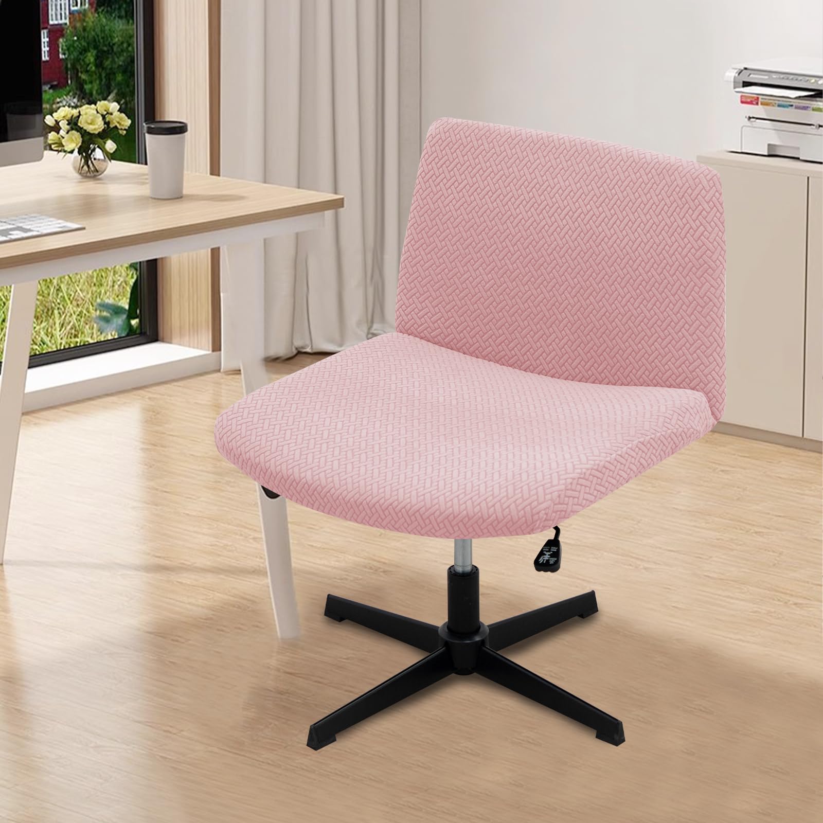 LiveGo Armless Chair Slipcover - Knitted Jacquard Office Desk Chair Cover, Modern Vanity & Computer Task Chair Cover, Mid Back Accent Chair Slipcover (Pink) - Perfect for Home Office, Study Room & Workspace Decor
