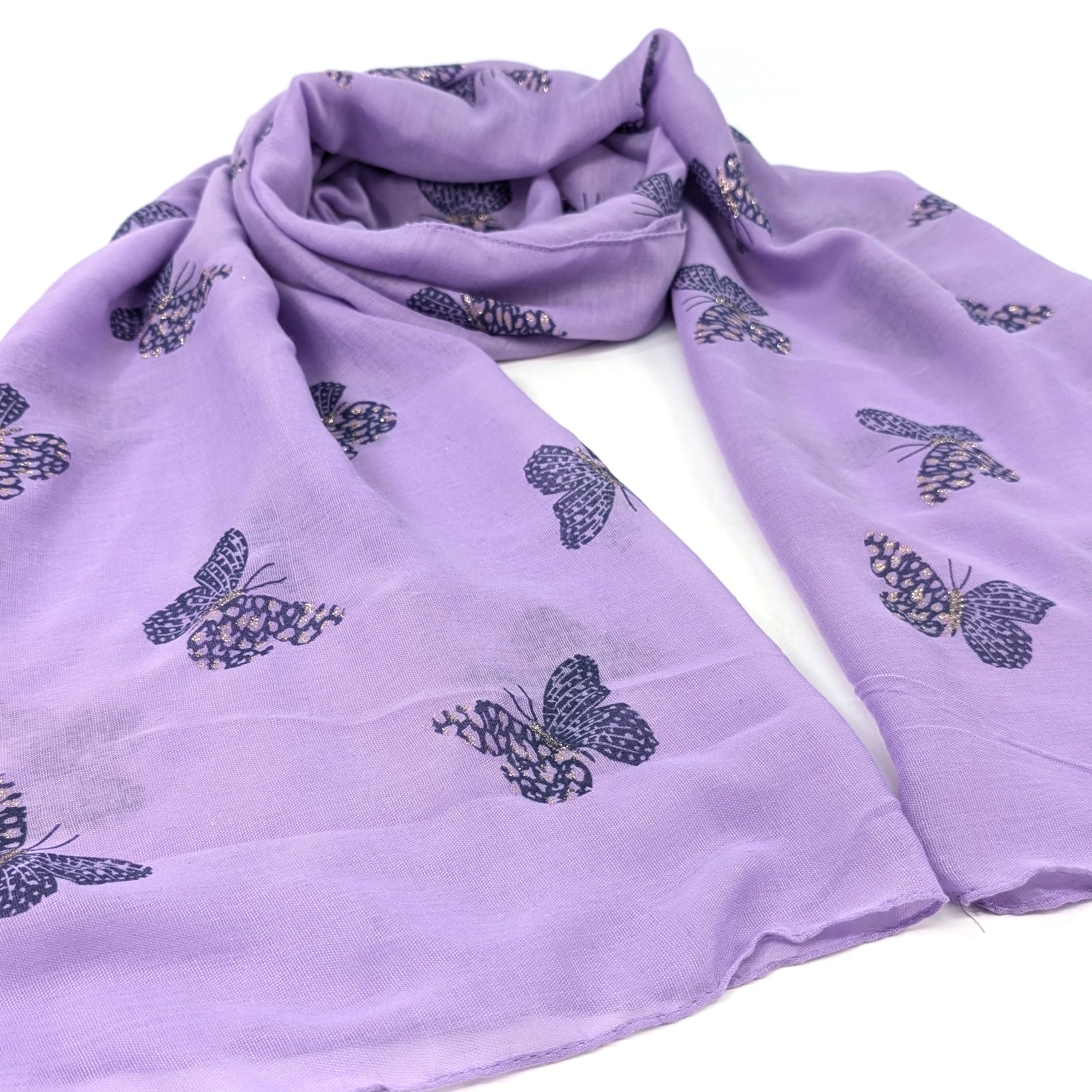 Little Remo Glitter Butterfly Scarf (70x180cm) - Elegant Lilac Shawl for Women, Lightweight Fashion Accessory for Parties, Weddings & Evening Events