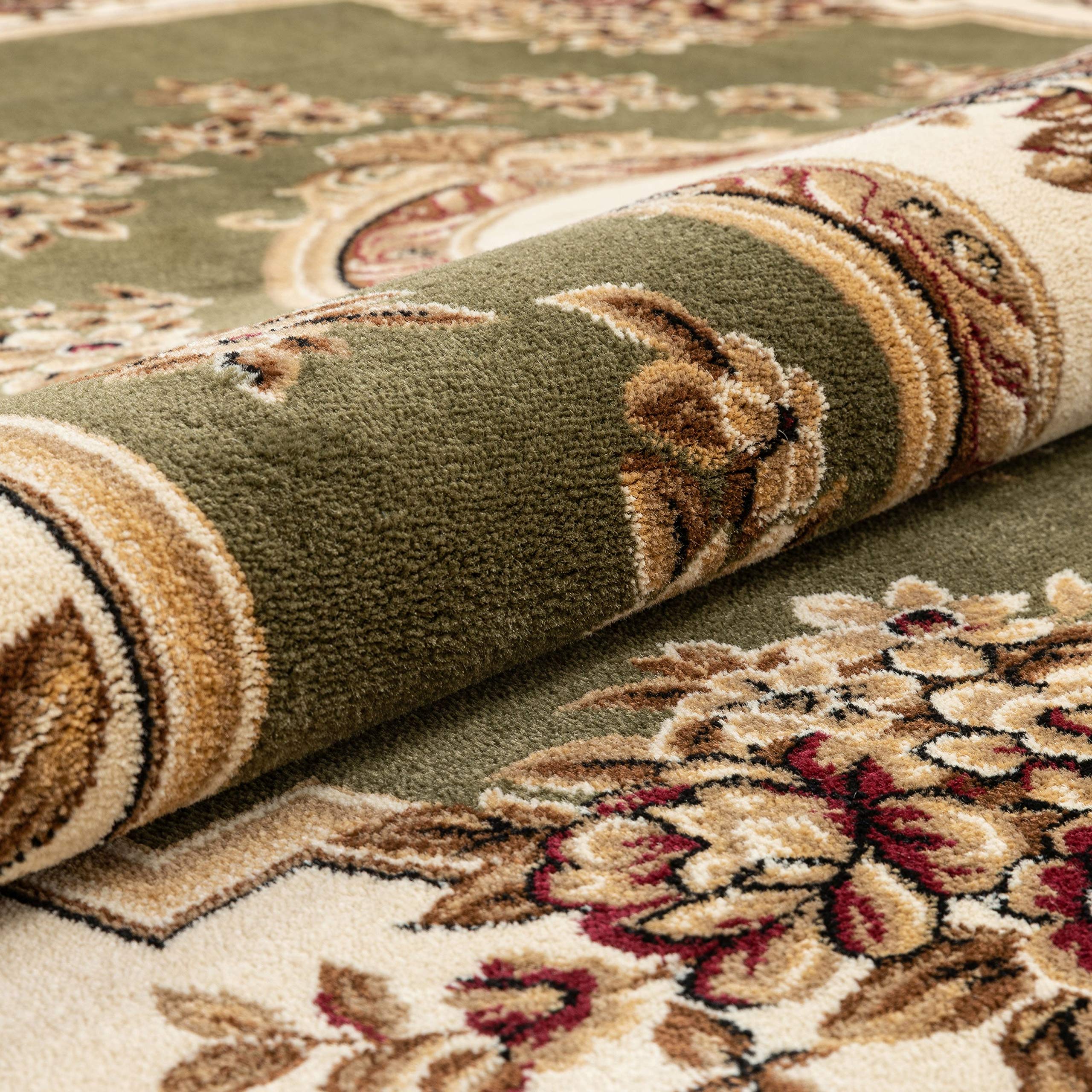 Well Woven Timeless Collection Le Petit Palais Green 3x12 Runner - Luxurious Traditional French Medallion Oriental Area Rug - Easy to Clean & Durable - Perfect for Living Room, Bedroom, Dining Room, Hallway & Entryway Decor