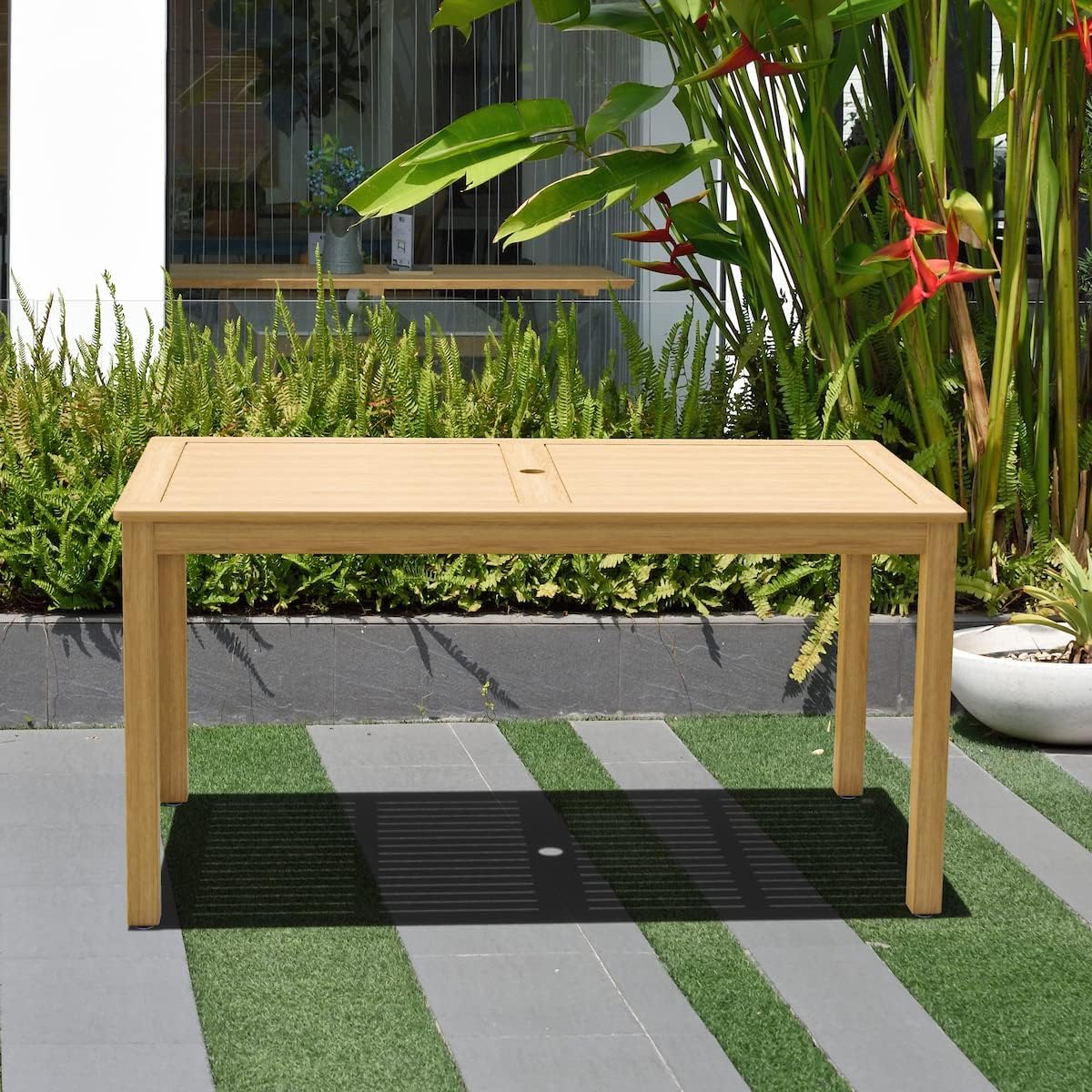Premium Eucalyptus Wood Outdoor Dining Table with Teak Finish - Weather-Resistant Patio Table for Backyard, Garden & Poolside - Light Brown Wooden Table for Al Fresco Dining & Entertaining