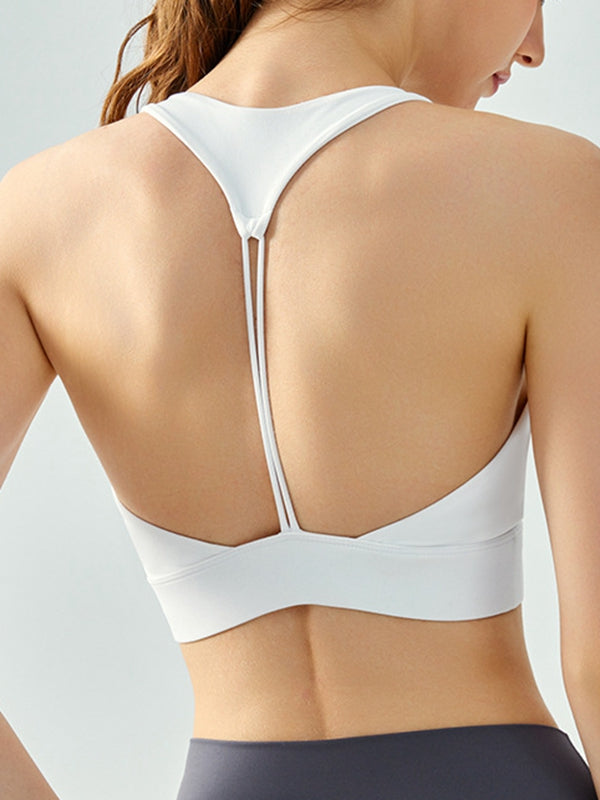 ZASUWA Women's V-Neck Backless Sports Bra - Breathable Workout Top for Yoga, Running & Gym