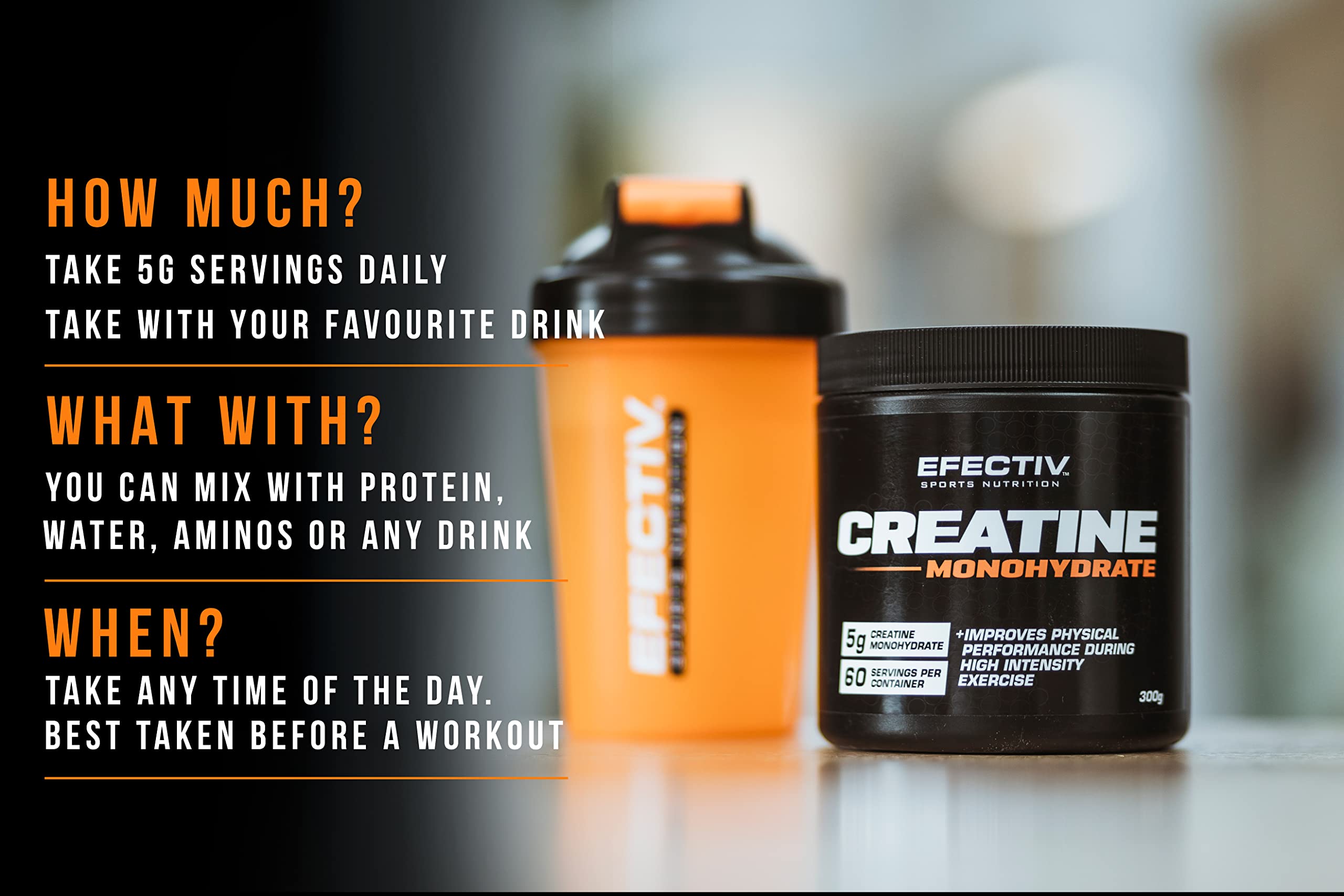 Efectiv Nutrition Creatine Monohydrate Powder 300g - Pure Muscle Builder for Athletes & Gym Workouts | Pre & Post Workout Supplement for Strength Training