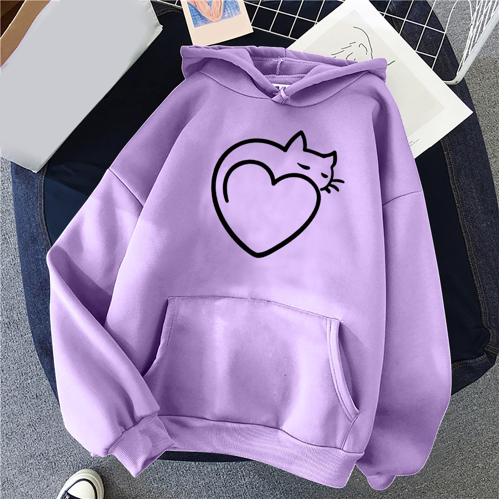 Women's Cute Heart Hoodie Pullover - Casual Long Sleeve Sweatshirt with Kangaroo Pocket for Teen Girls | Perfect for School, Outings & Cozy Evenings