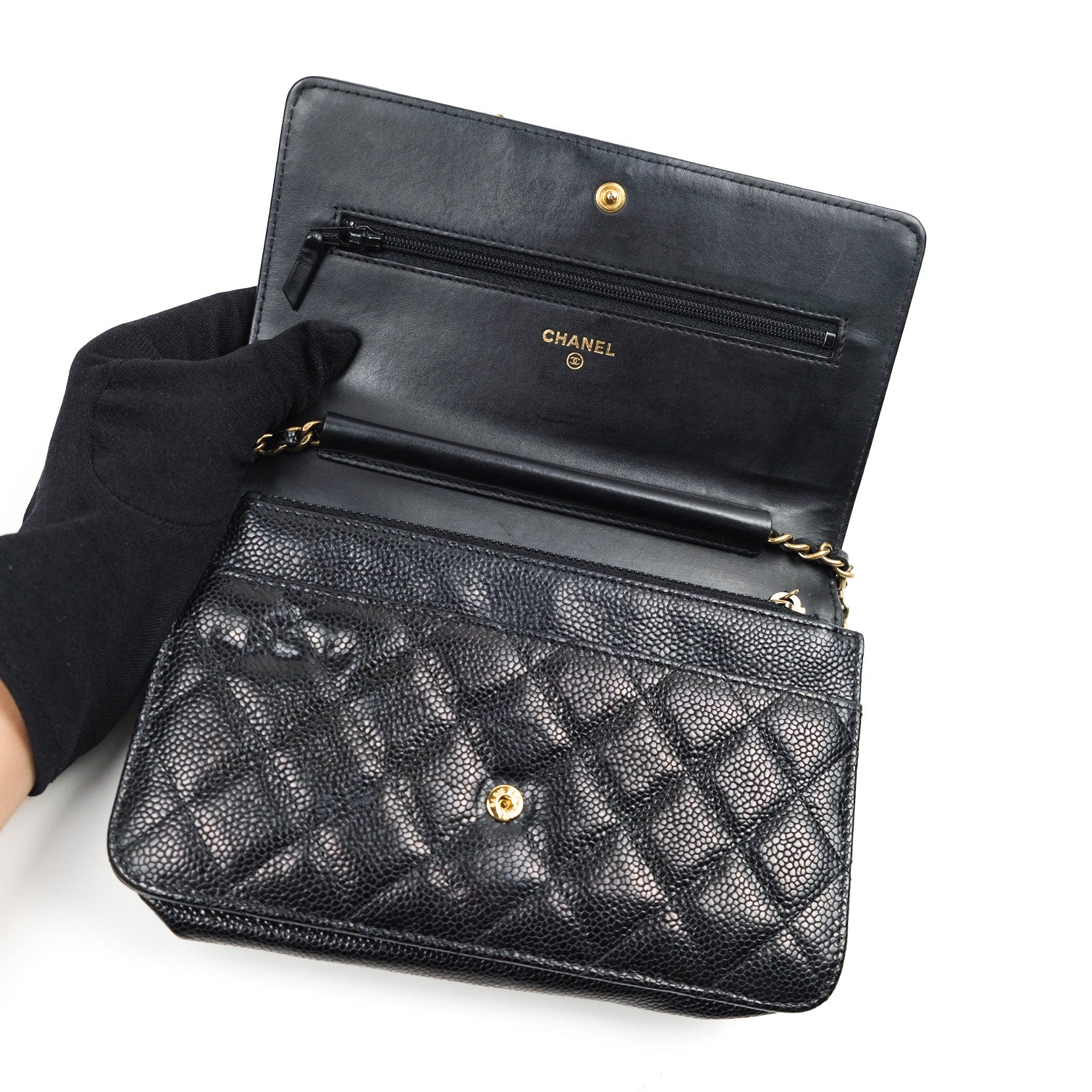 Chanel Boy Wallet on Chain WOC Black Caviar Leather with Gold Hardware - Luxury Crossbody Bag for Women, Perfect for Evening Events & Daily Use