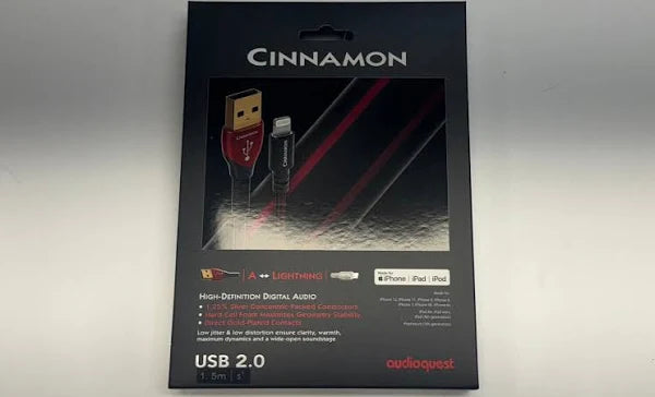 Audioquest Cinnamon USB A to Lightning Cable 1.5m - High-Speed Charging & Data Sync for iPhone/iPad - Perfect for Home, Office & Travel Use