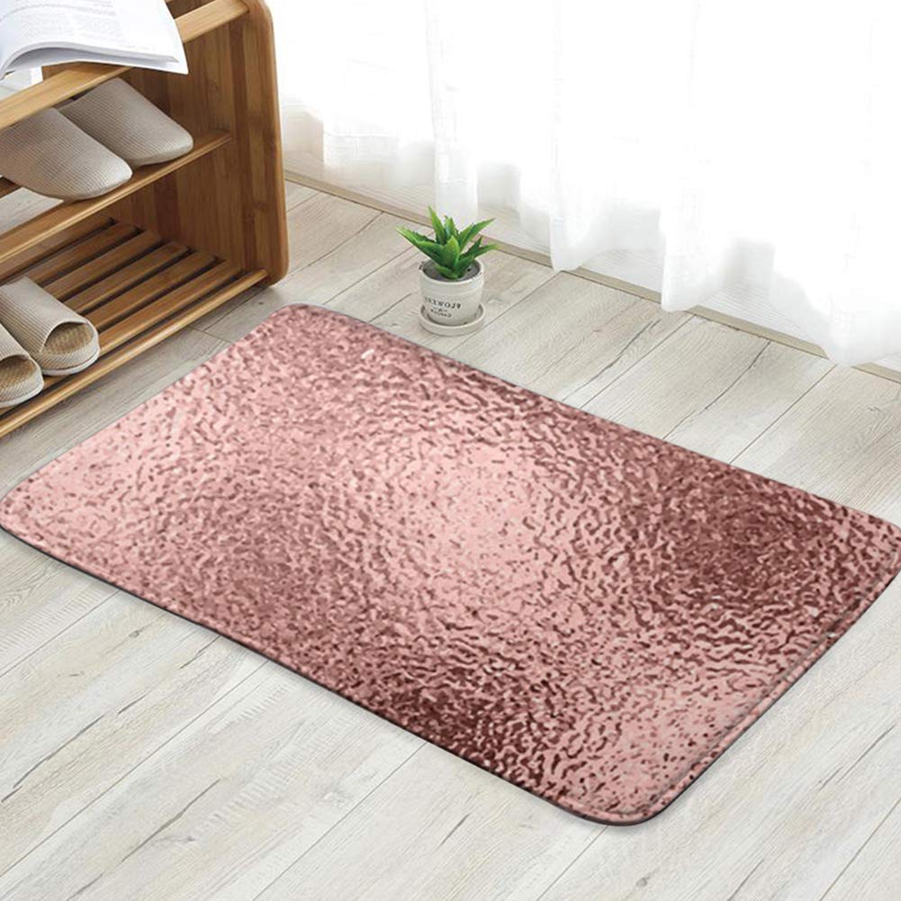 Rose Gold Metallic Shine Abstract Texture Custom Doormat - Non-Slip Rubber Backing, 31.5