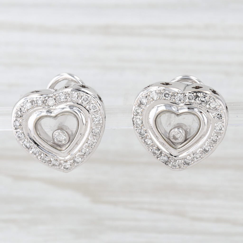 0.46ctw Floating Diamond Halo Heart Stud Earrings in 18k White Gold with Omega Backs - Perfect for Valentine's Day Gifts, Anniversary Presents & Romantic Occasions