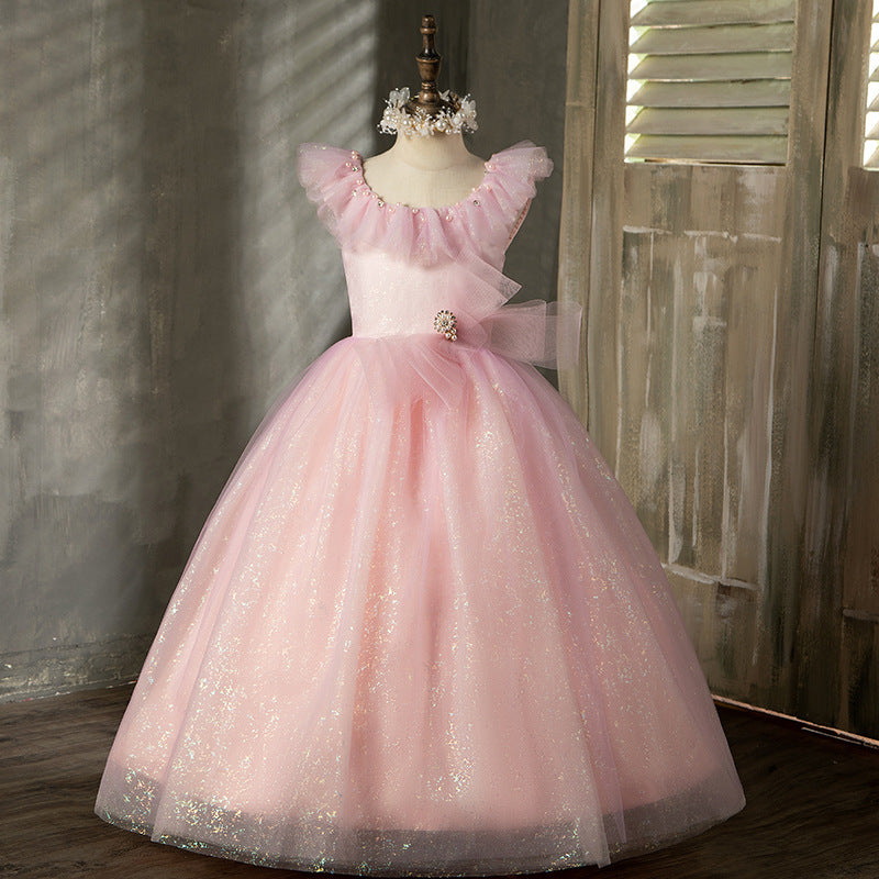 Sparkly Pink Sequin Flower Girl Dress for Weddings - A-Line Sleeveless Gown with Round Neck for Special Occasions & Pageants