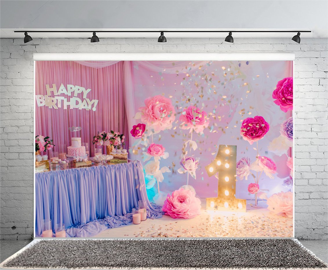 Yeele 10x8ft Vinyl Photography Backdrop for Baby Girls 1st Birthday Party - Sweet Rose Floral Cake Smash Photo Background, Studio Props & Wall Decoration | Perfect for Birthday Photoshoots, Cake Smashing Sessions & Video Studio Decorations