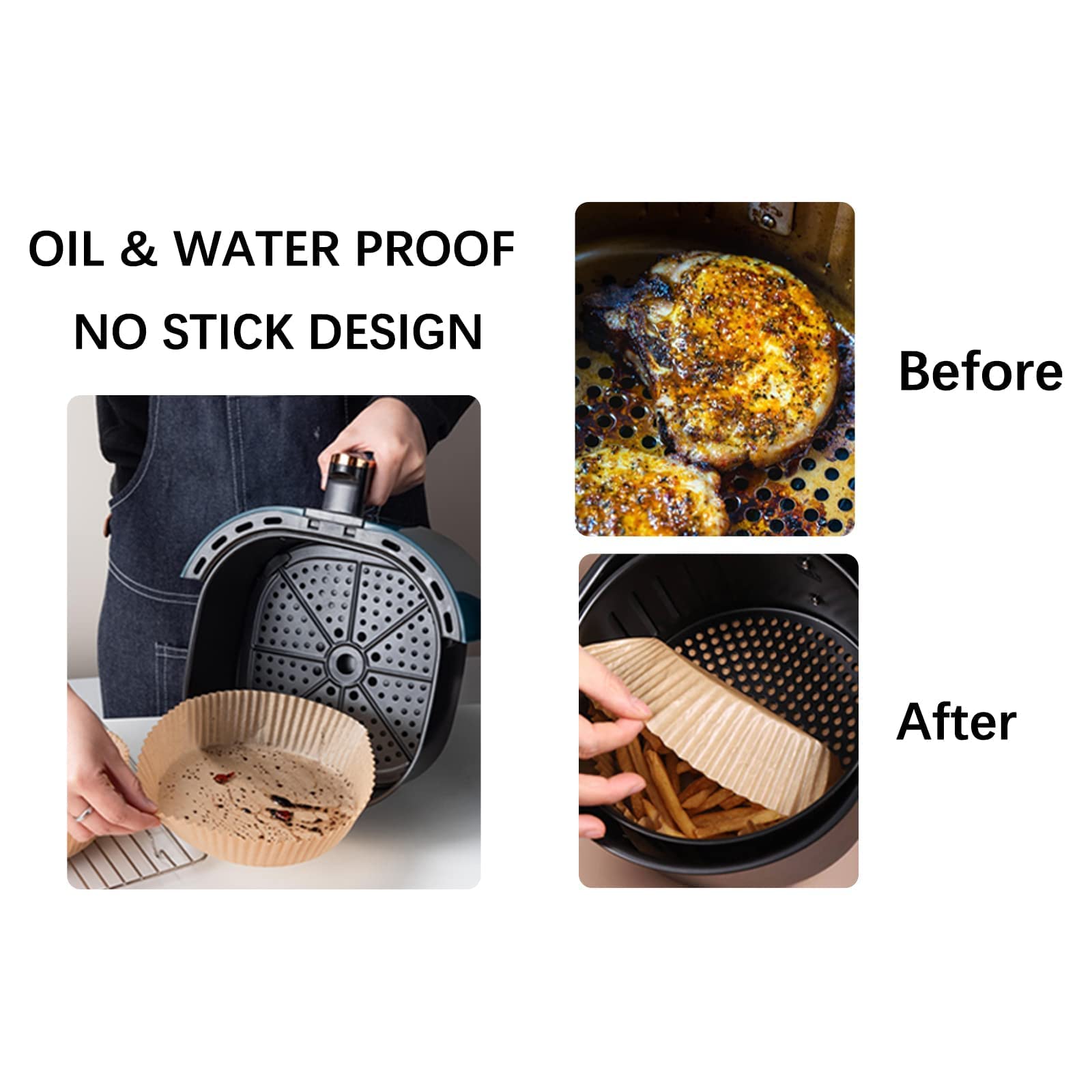 50PCS 6.3-inch Round Air Fryer Liners - Non-Stick, Oil & Water Proof Baking Paper - Food Grade Disposable Parchment Liners for Air Fryers (PET Pack) | Perfect for Healthy Cooking, Crispy Snacks & Easy Cleanup