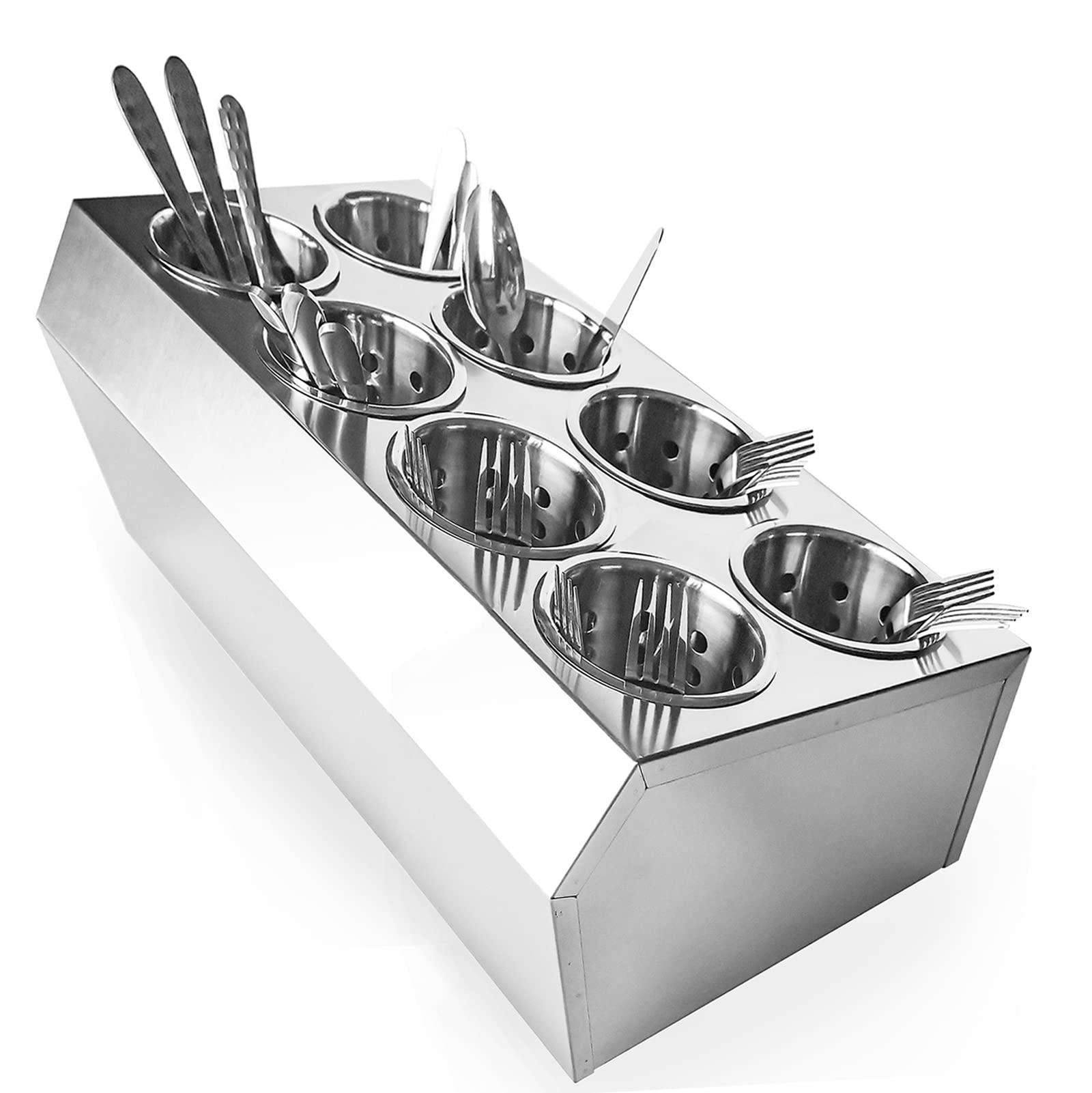 8-Hole Stainless Steel Flatware Organizer - Kitchen Utensil Holder & Silverware Caddy for Dining Table, Restaurant, and Home Organization