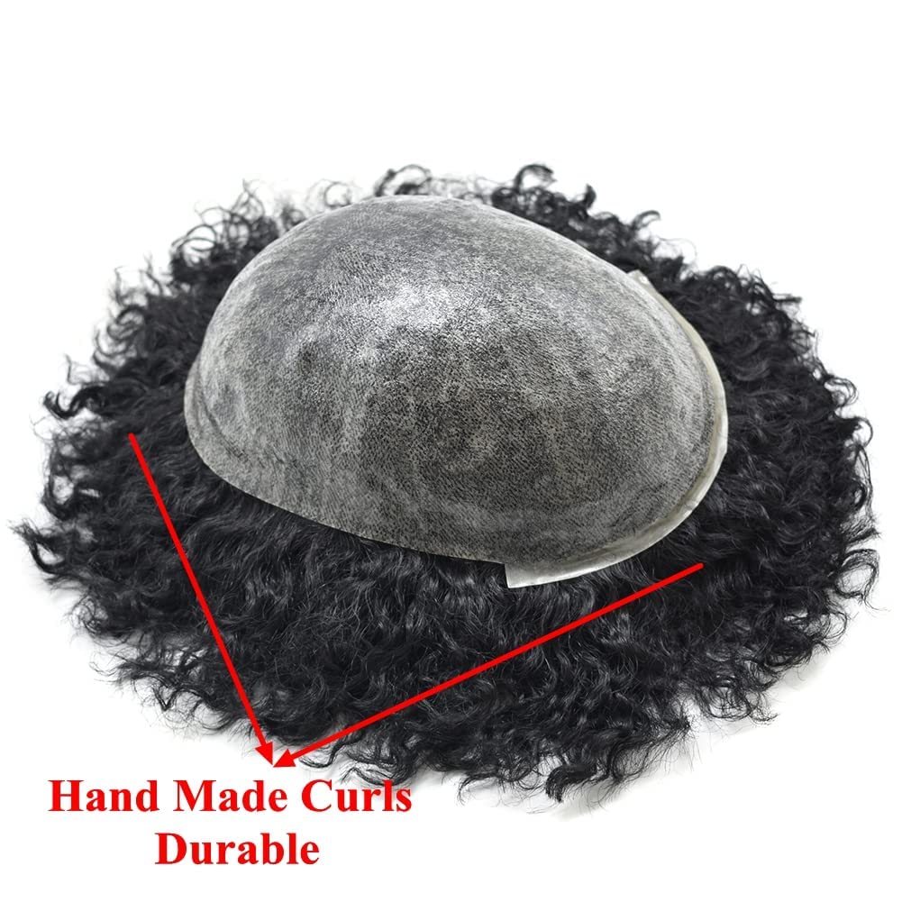 360 Afro Kinky Curl Human Hair Toupee for Black Men - 8