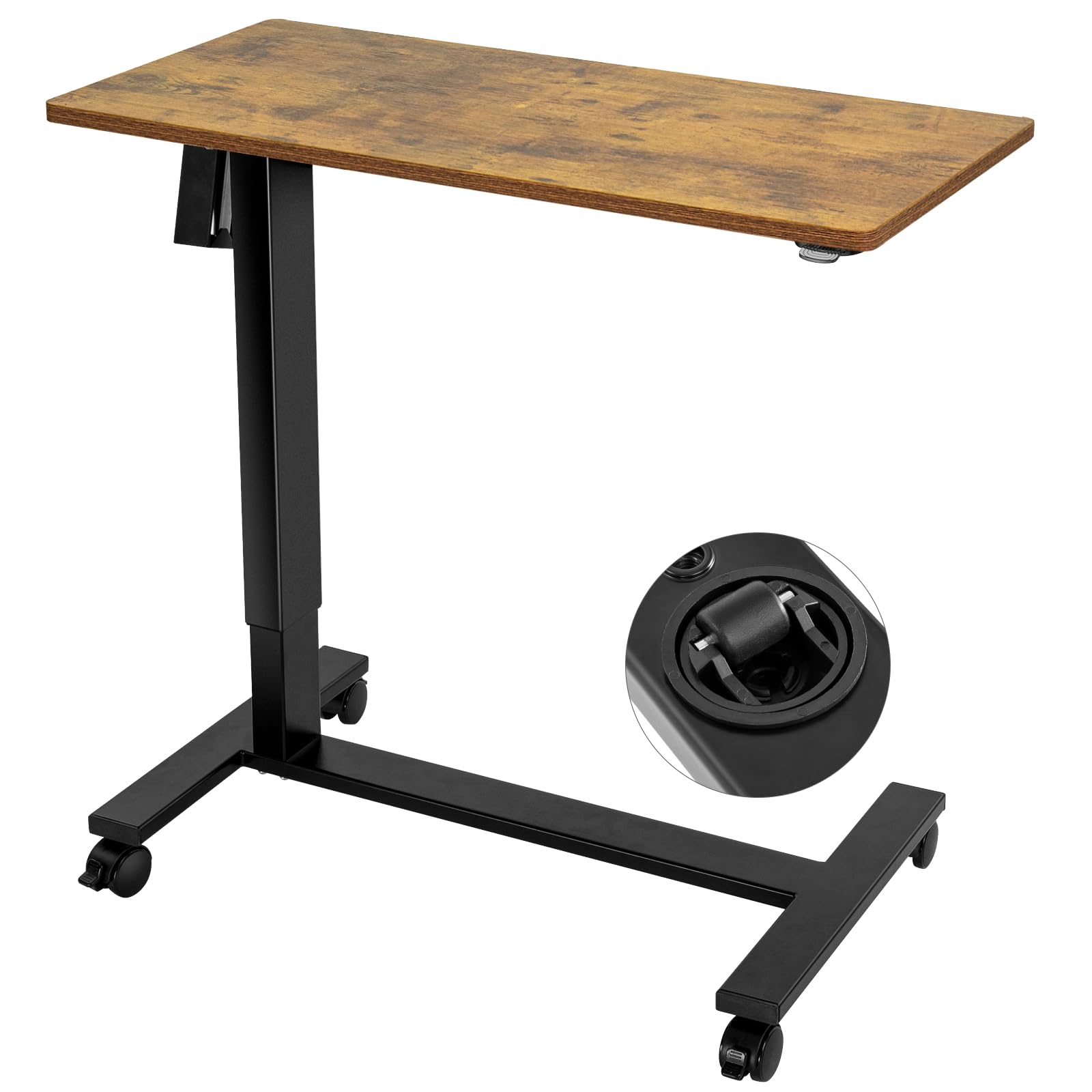 TOPSKY Adjustable Overbed Table with Wheels - Electric Height Control, Rustic Brown & Black Frame for Home, Office, Hospital - Perfect for Eating, Working, or Reading in Bed