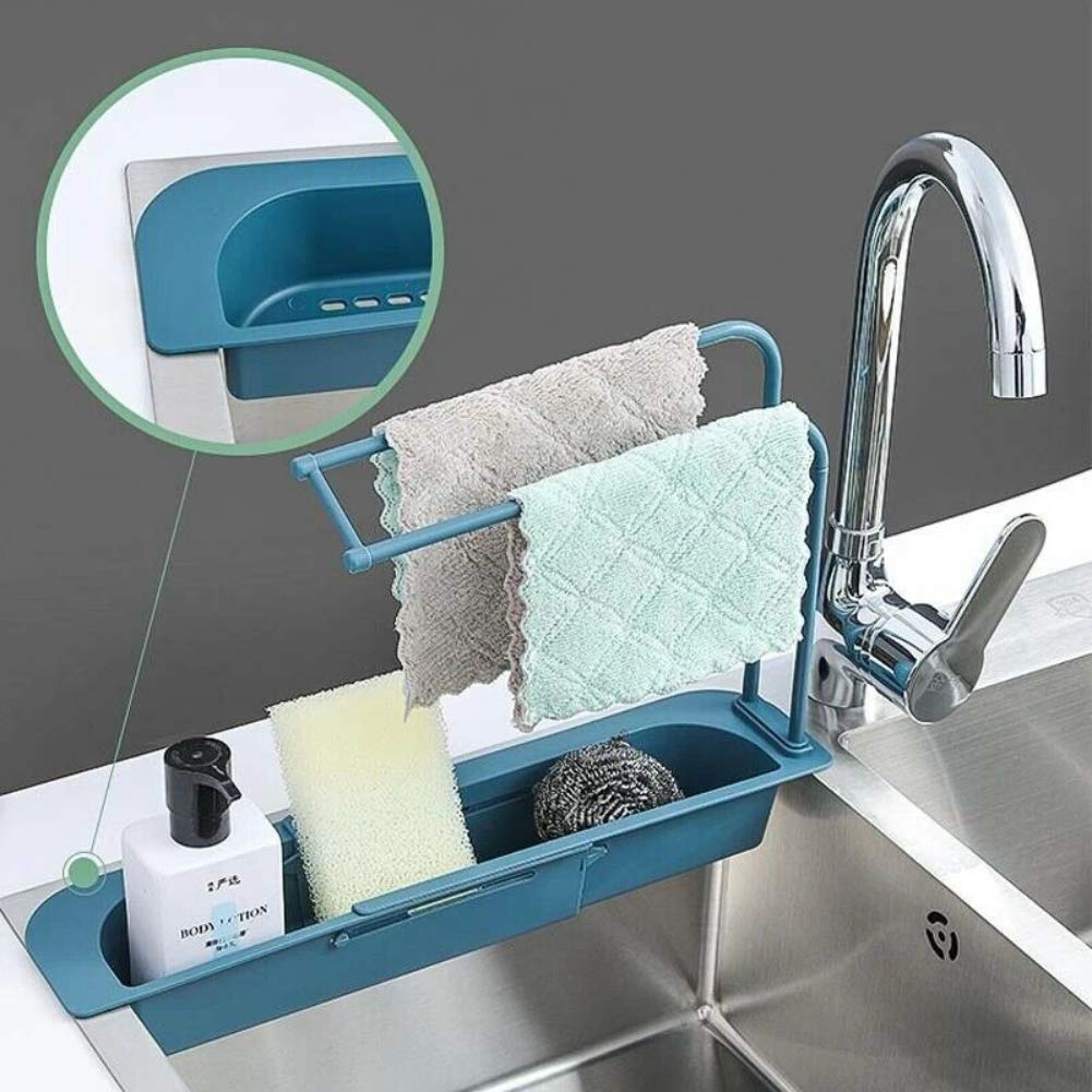 Taykoo Expandable Telescopic Sink Organizer Rack - Adjustable Kitchen & Bathroom Storage Shelf for Soap, Sponge, Drain - Perfect for Home, Apartment, RV, and Dorm Use