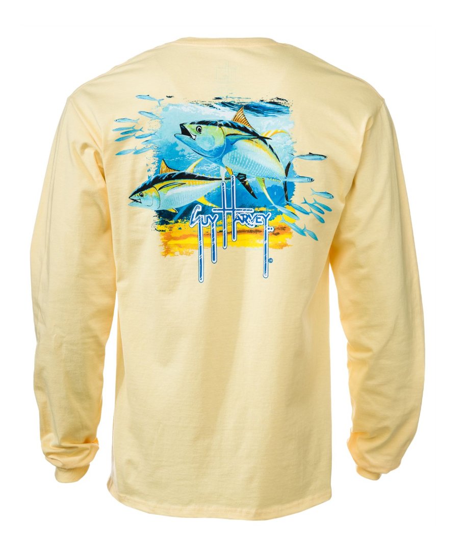 Guy Harvey Men's Tuna Splash Long Sleeve Pocket T-Shirt | Fishing & Outdoor Casual Wear | Comfortable Breathable Shirt for Beach, Boating & Summer Activities
