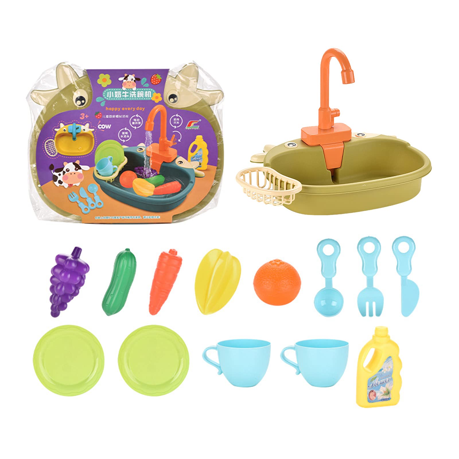 **Green Kids Kitchen Playset with Sink, Play Food & Running Water - Interactive Role Play Kitchen Toys for Toddlers - Perfect for Pretend Cooking & Learning Fun**