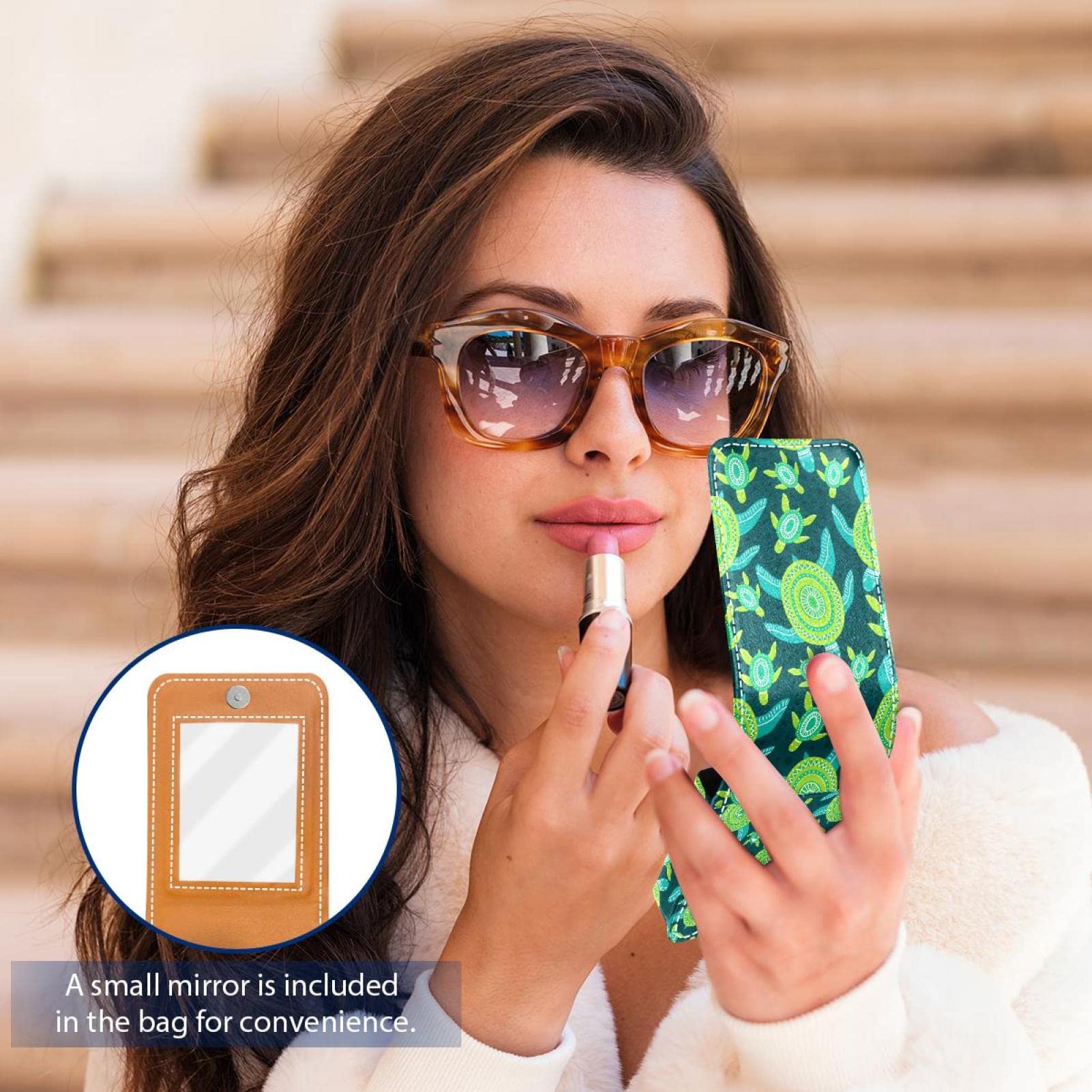 Personalized Lipstick Case - Portable Makeup Bag & Cosmetic Pouch Organizer with Cute Green Turtle Pattern - Perfect for Travel, Gift & Daily Makeup Storage