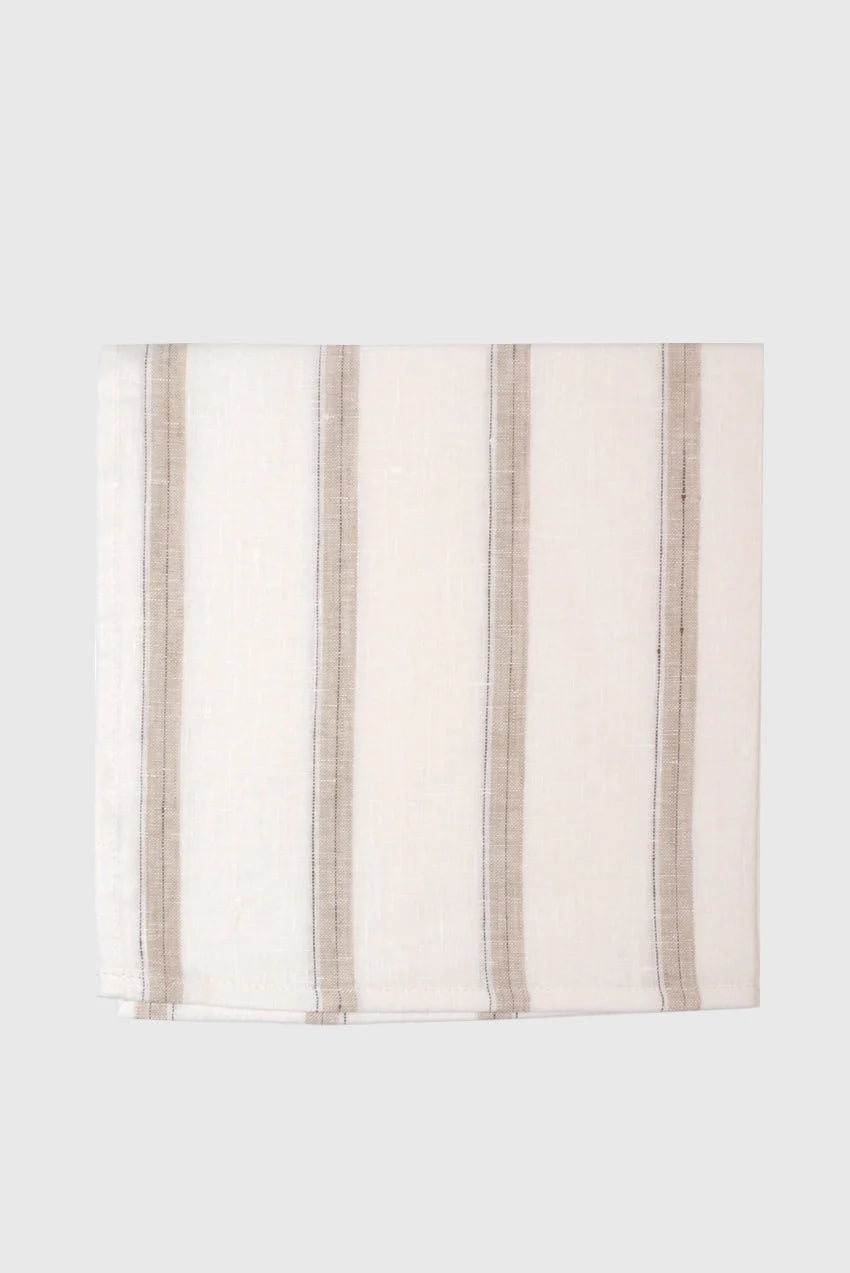 Premium White Linen Napkins with Sand & Black Stripes - Set of 2 - Elegant Dining, Dinner Parties & Home Decor