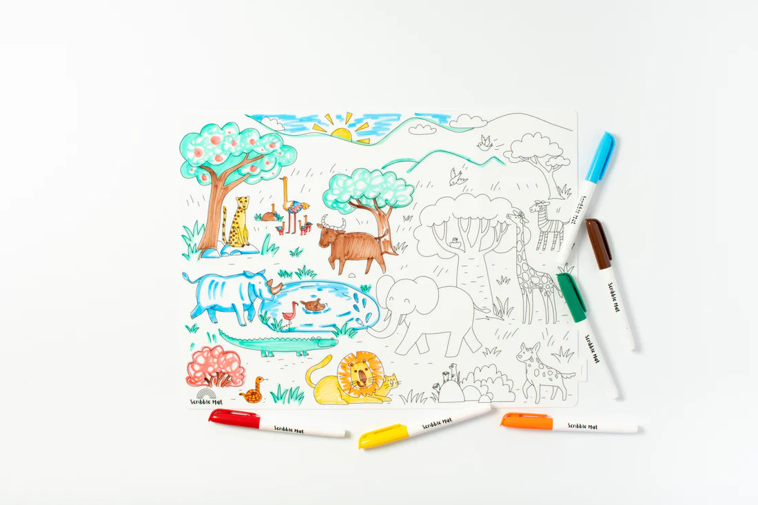 Reusable Safari-Themed Scribble Mat Set for Kids - Doodle & Play Mat for Travel, Home & Outdoor Adventures - Washable & Portable Drawing Mat for Toddlers & Children
