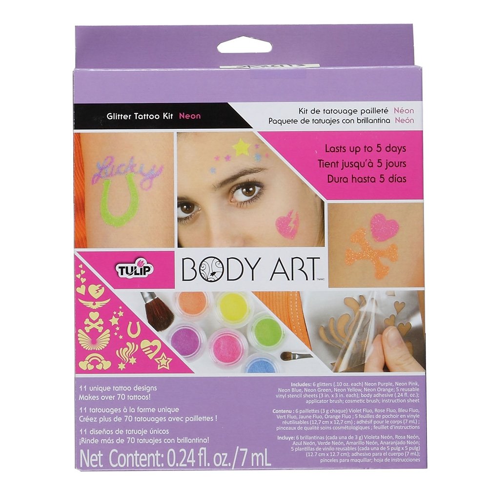 Neon Tulip Body Art Glitter Kit - 12 Vibrant Colors for Face & Body Painting, Festival Makeup, Halloween Costumes, Cosplay and Party Looks